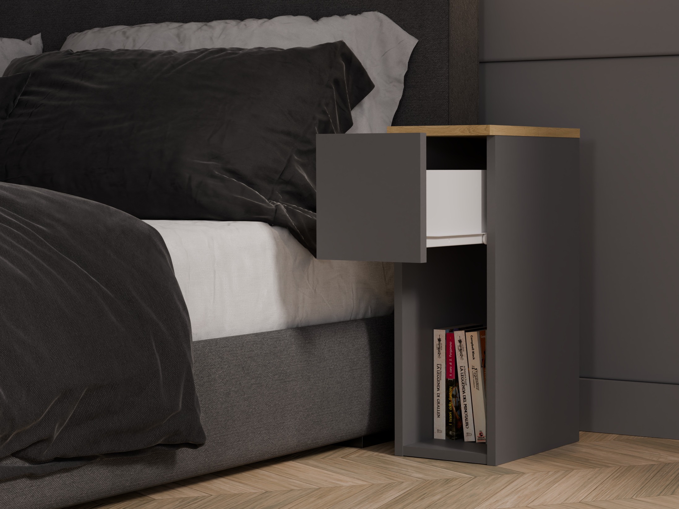 Nočna omarica Mandeville 304 (Antracit + Artisan hrast)