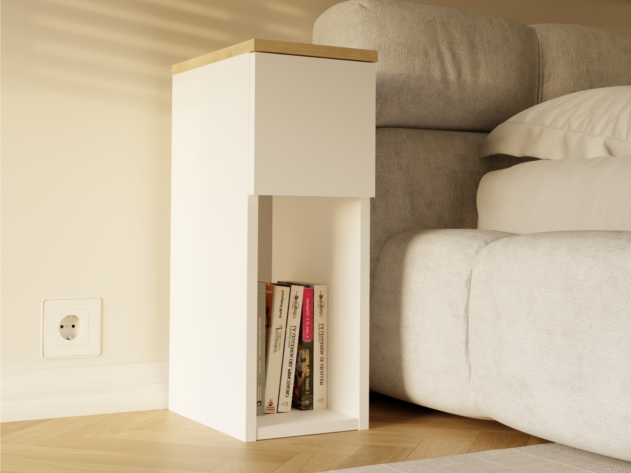 Nočna omarica Mandeville 304 (Bela + Artisan hrast)