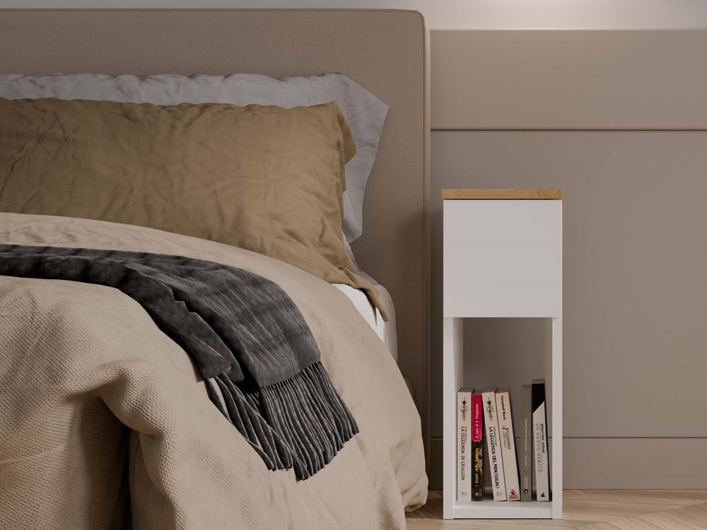 Nočna omarica Mandeville 304 (Bela + Artisan hrast)