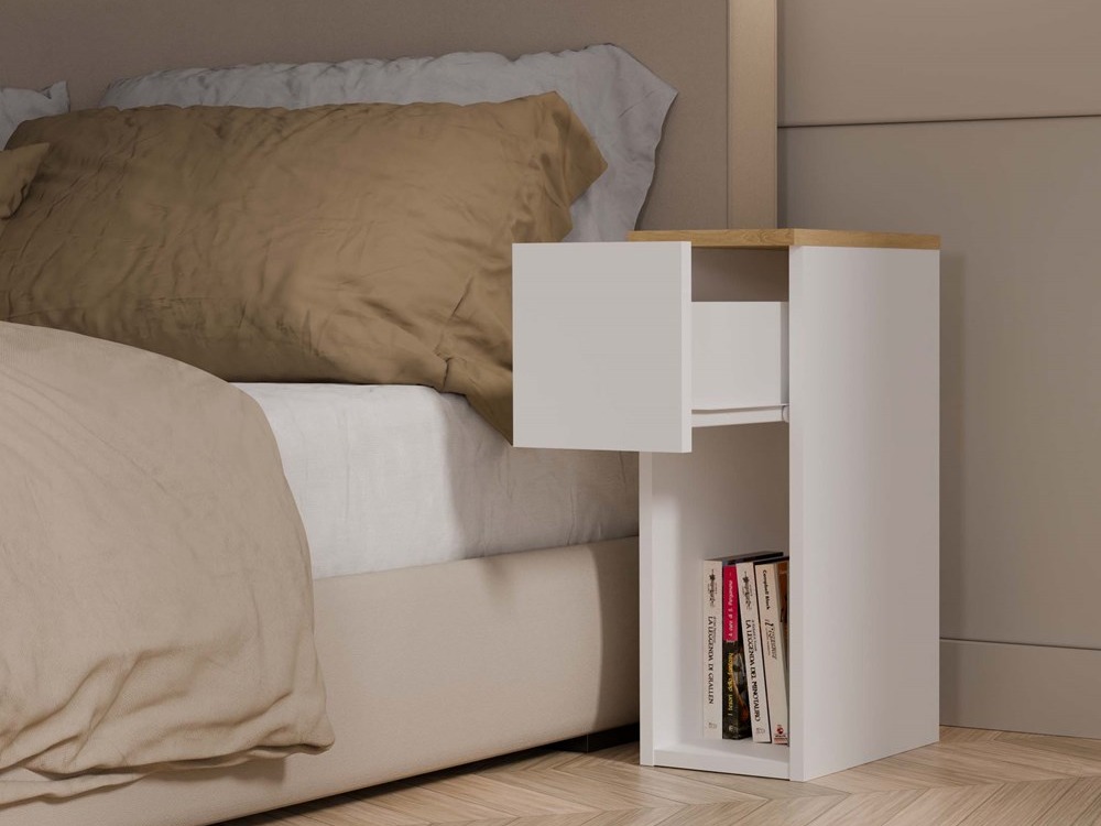 Nočna omarica Mandeville 304 (Bela + Artisan hrast)