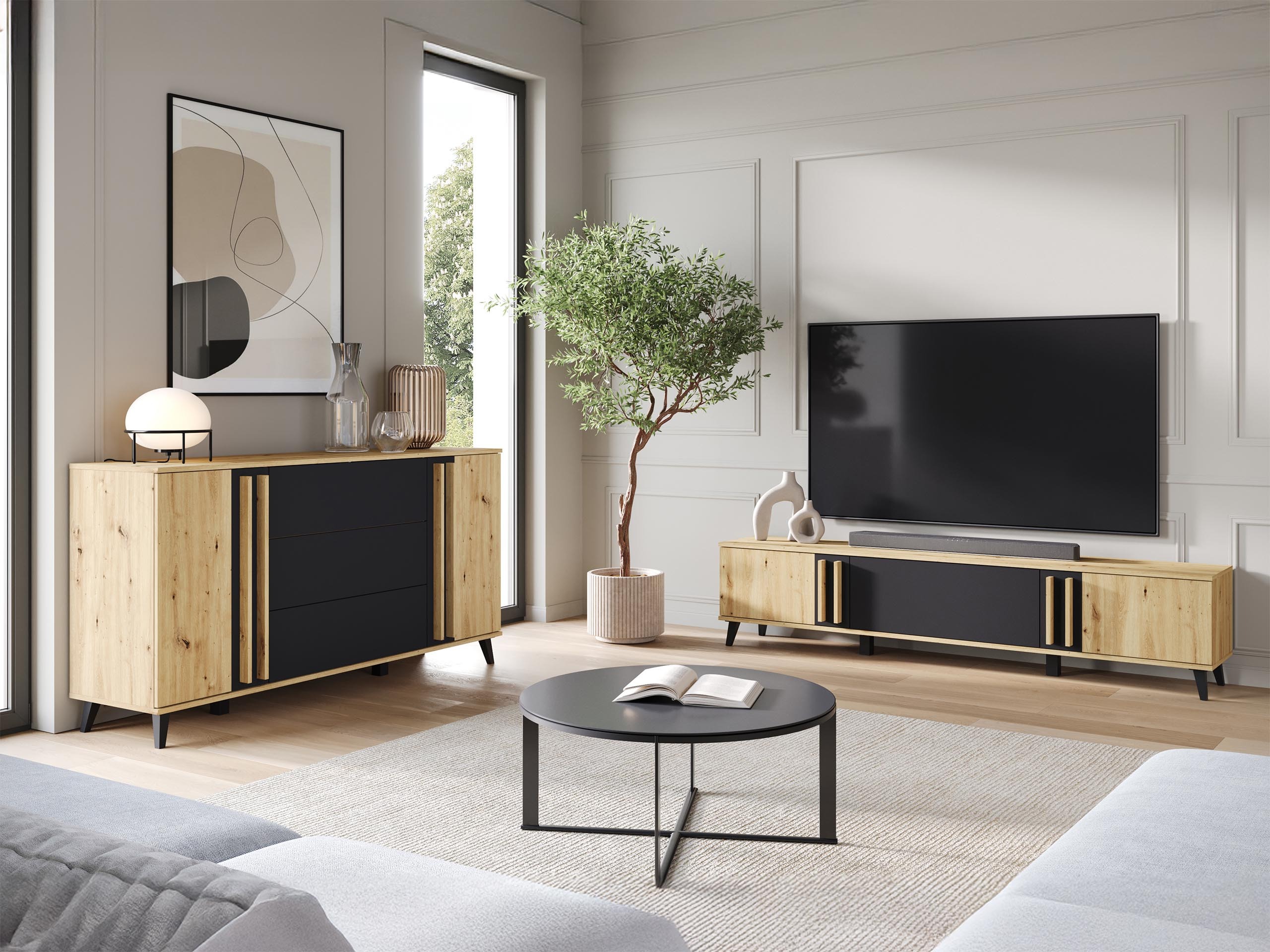 Komplet za dnevno sobo Temora 104 (Artisan hrast + Grafit)