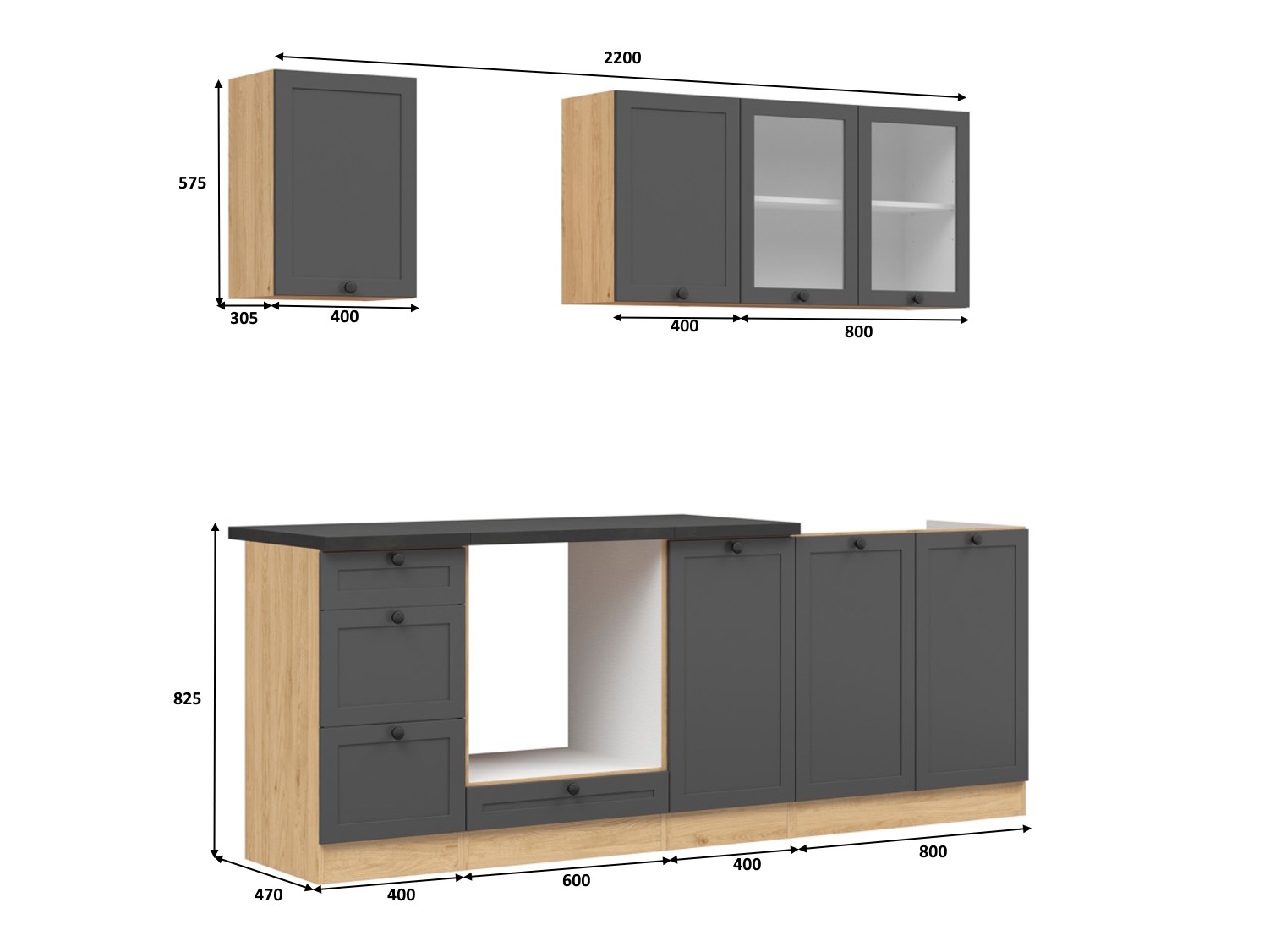 Modularni kuhinjski komplet Classic Grey Oak 117