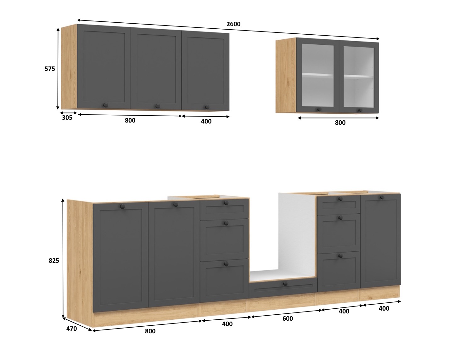Modularni kuhinjski komplet Classic Grey Oak 118