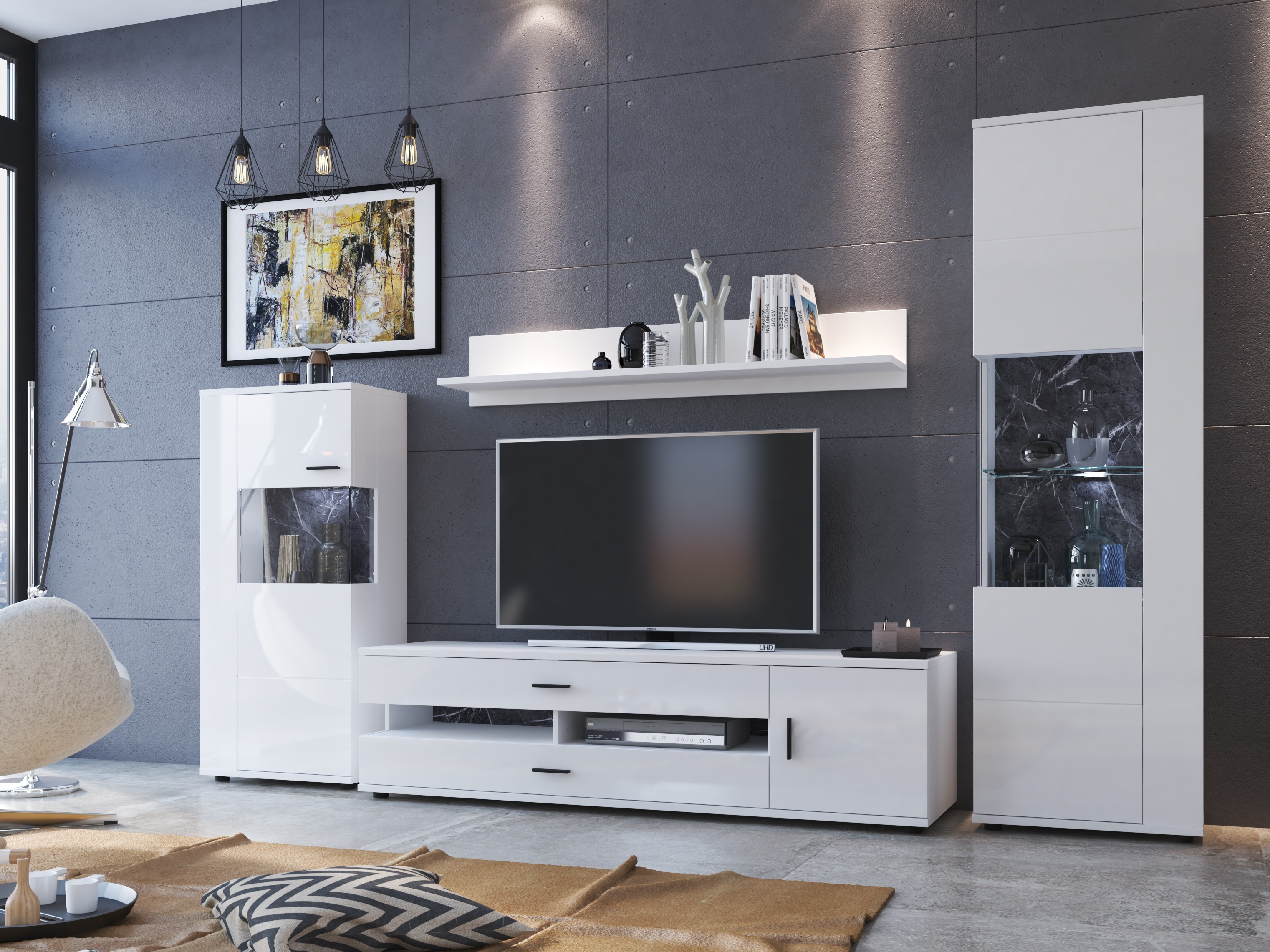 Komplet za dnevno sobo Ontario 161 (Sijaj bela + Bela)