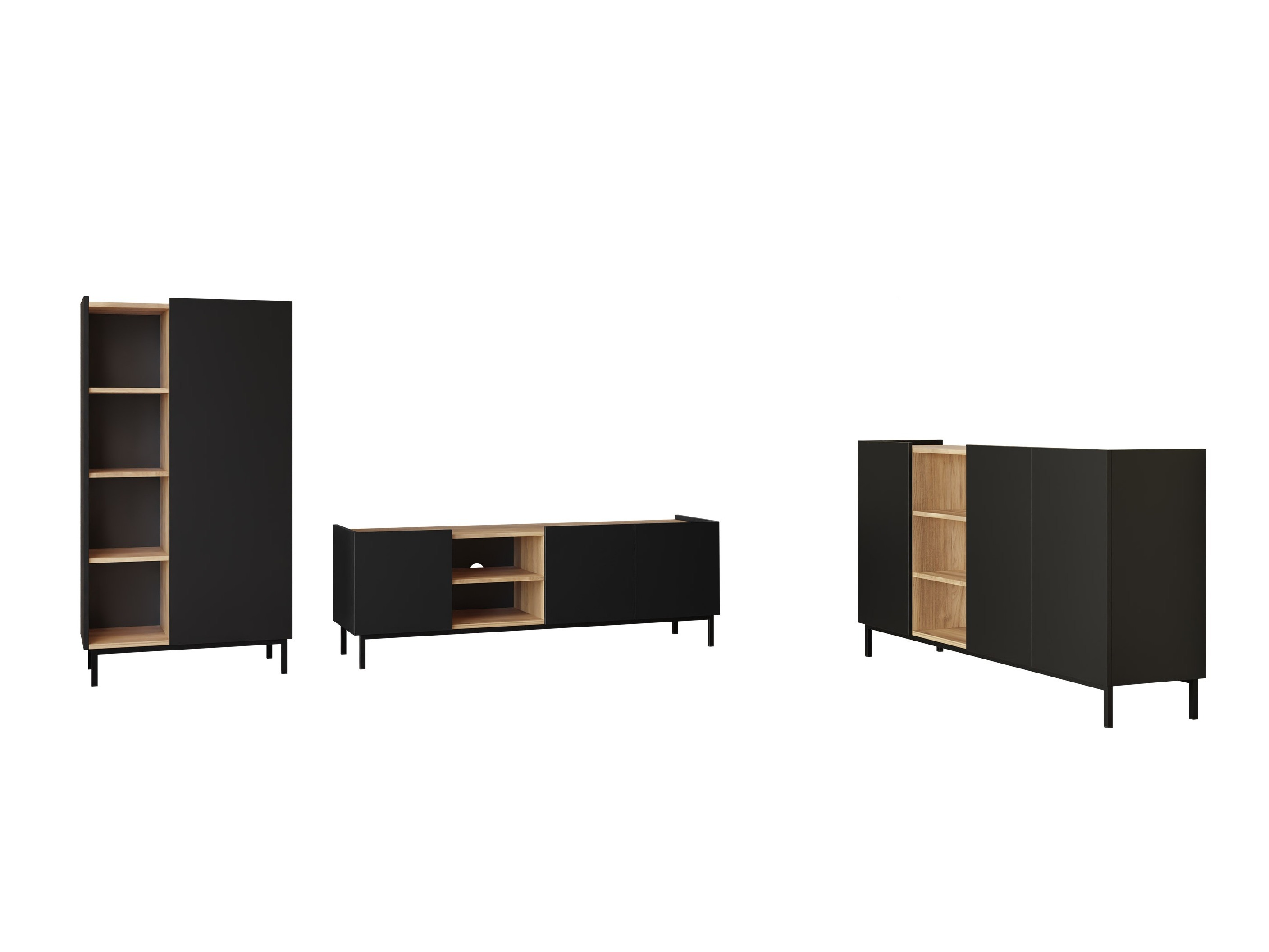 Komplet za dnevno sobo Veldome 103 (Črna + Svetlo rjava)