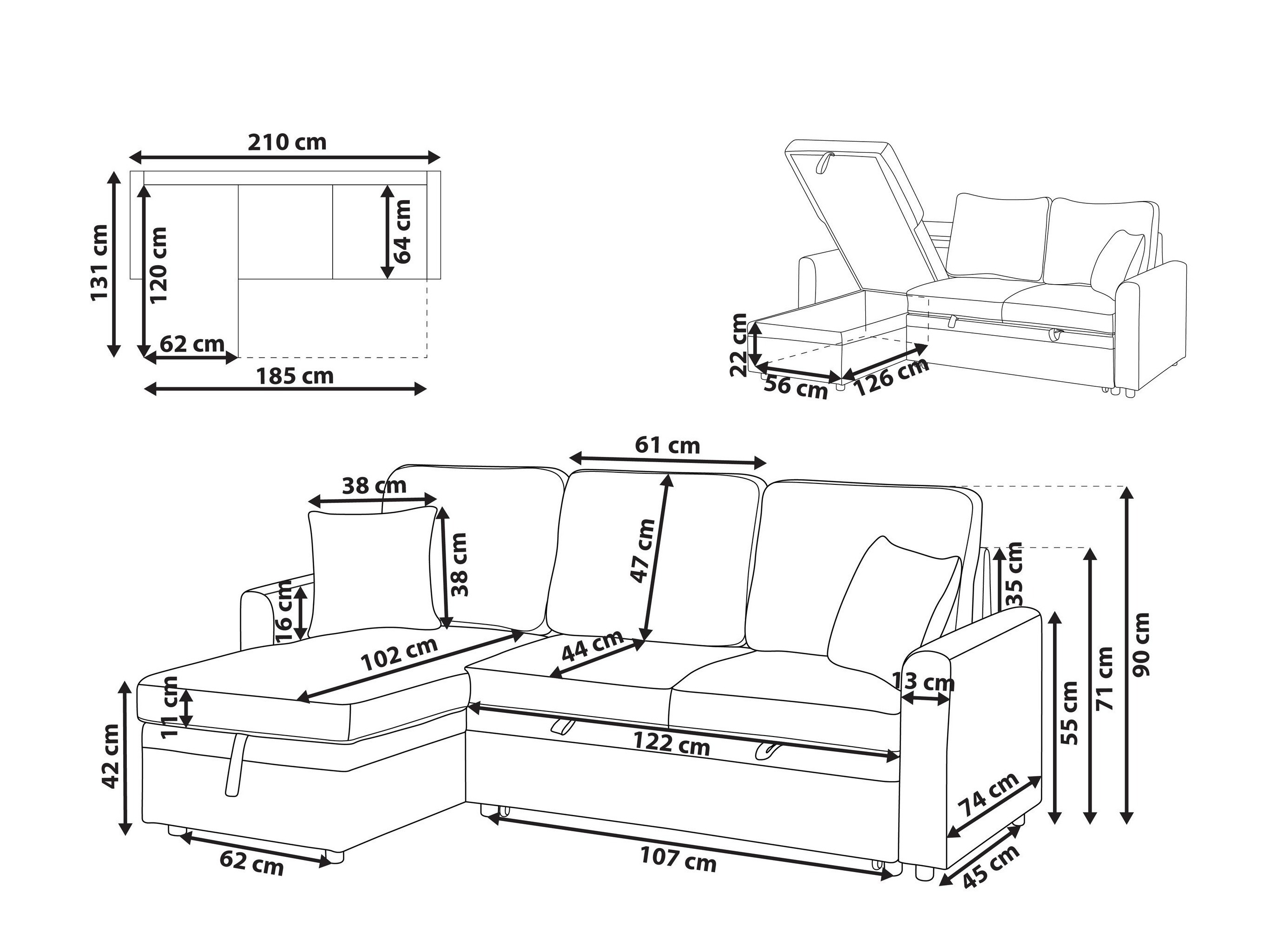 Kotna garnitura Berwyn 2805 (Črna)