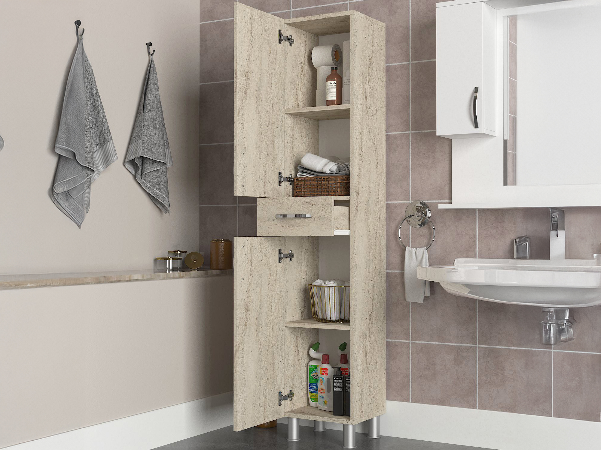 Prostostoječa Kopalniška omarica Kailua 2657 (Svetla Travertine)