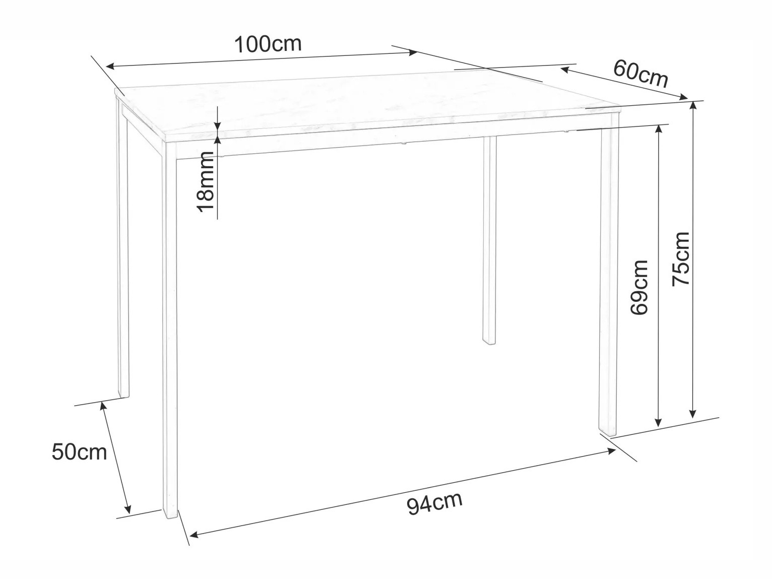 Miza Detroit 861 (Beli marmor + Črna)