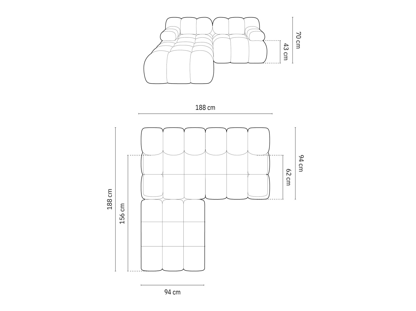 Modularna kotna sedežna garnitura Caltenu 102 (Bluvel 52)