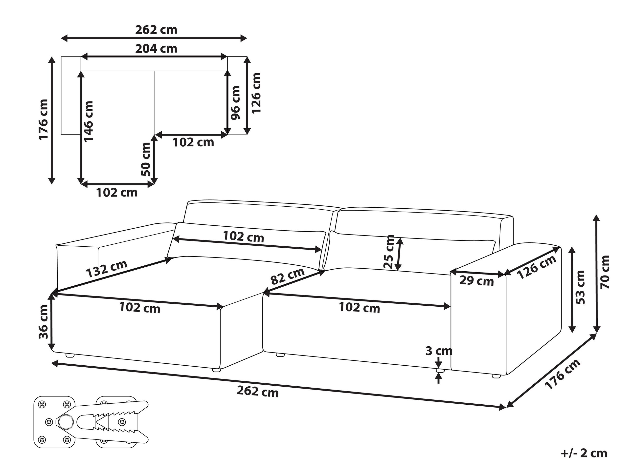 Modularna kotna sedežna garnitura Tivsora 100 (Svetlo bež)