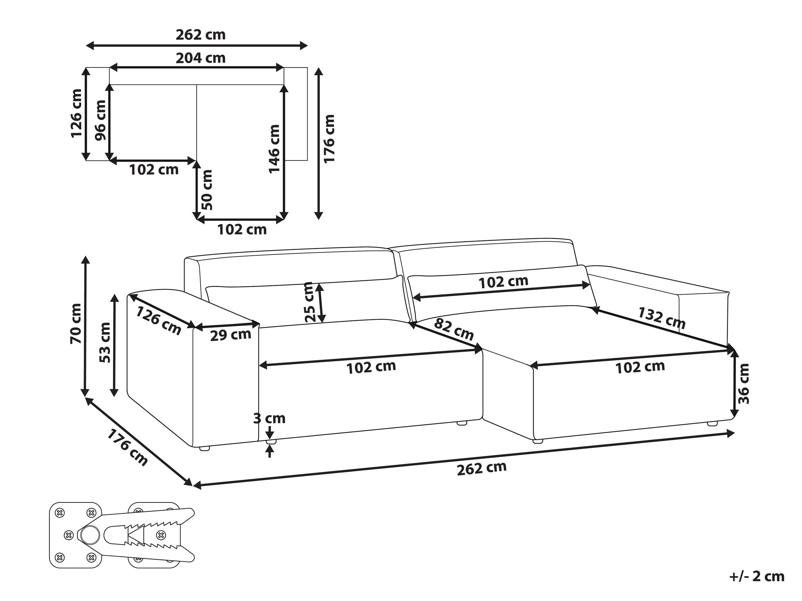 Modularna kotna sedežna garnitura Tivsora 100 (Svetlo rjava)