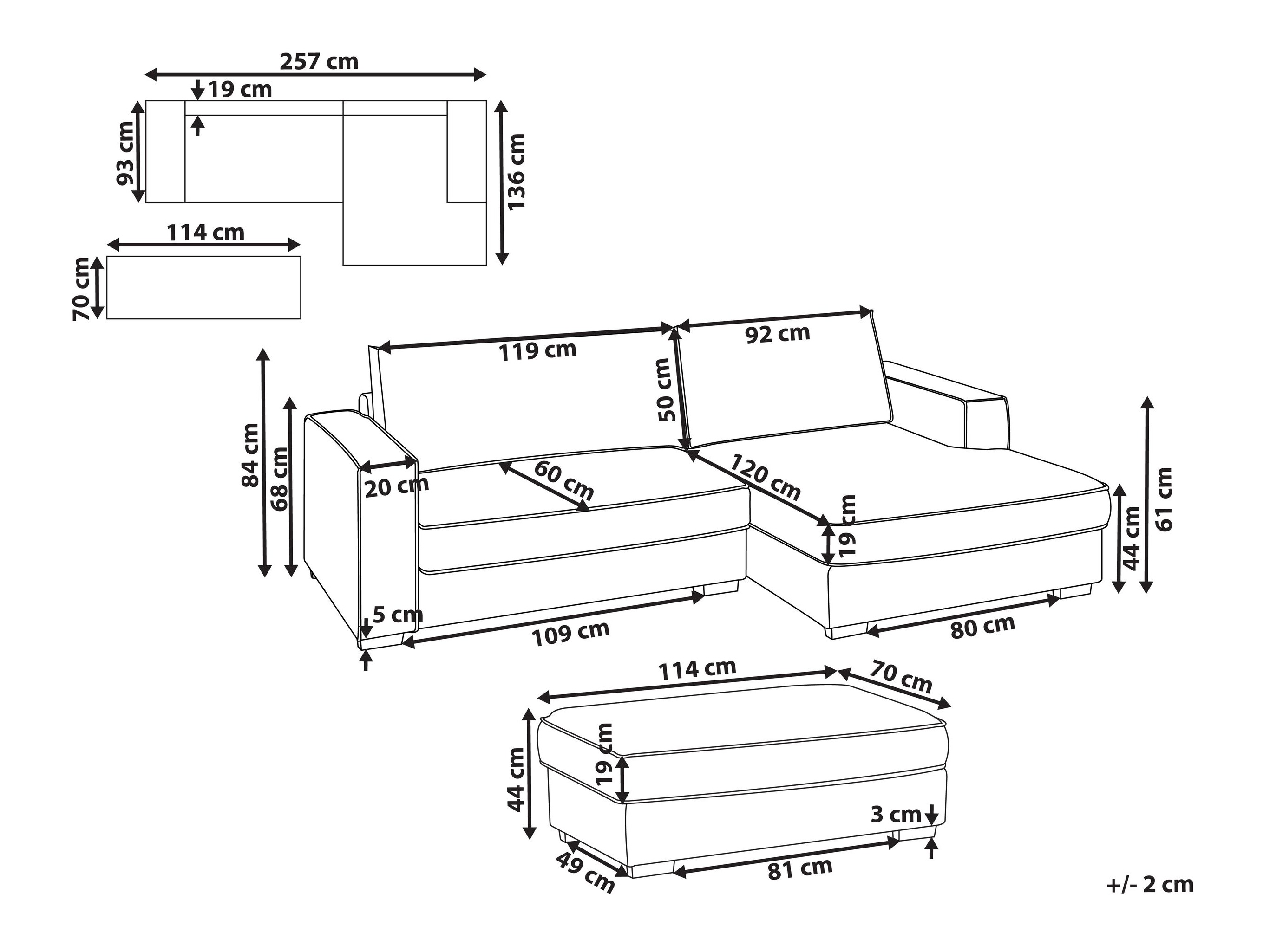 Komplet oblazinjenega pohištva Berwyn 2861 (Bela)