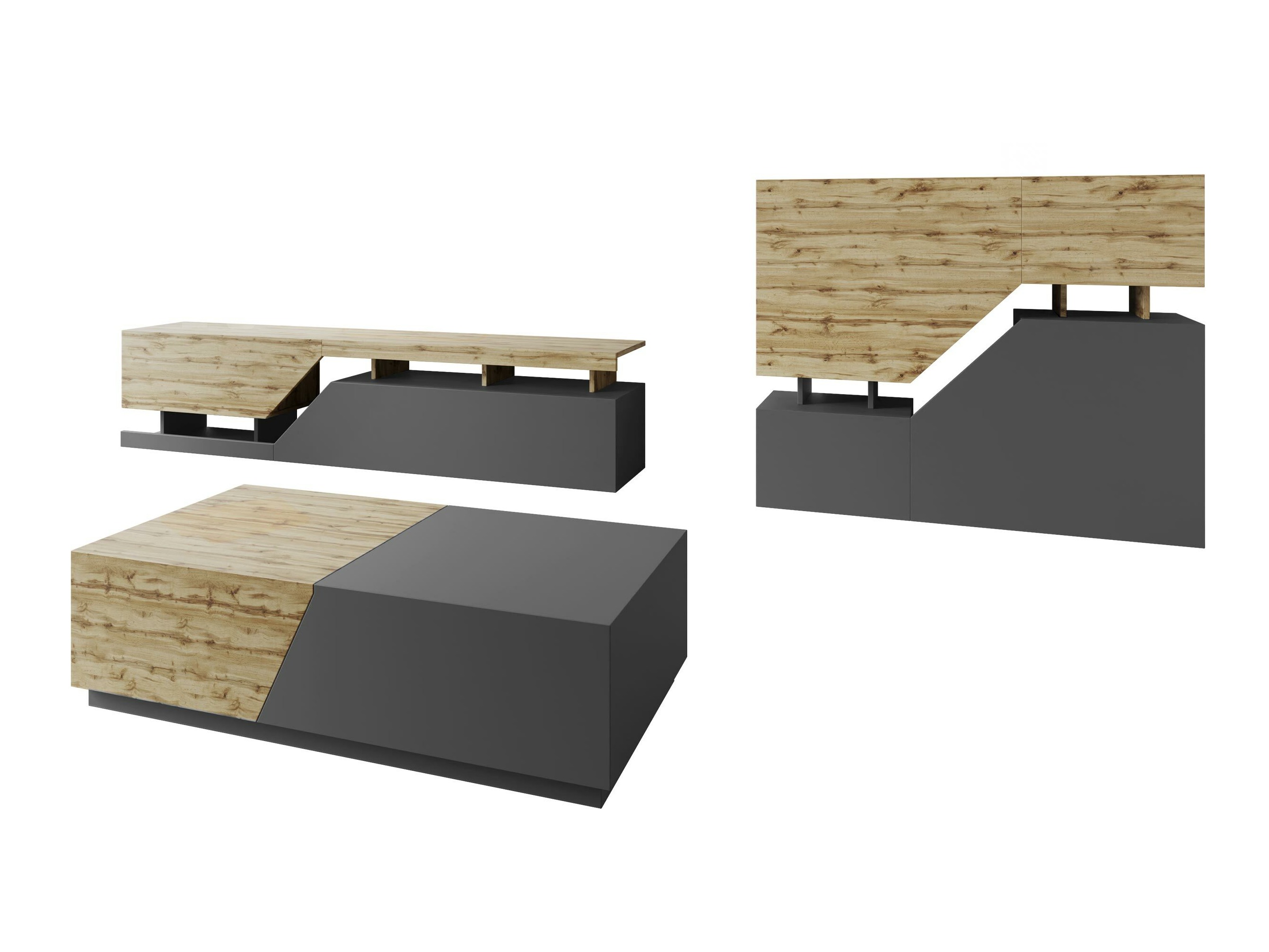 Komplet za dnevno sobo Comfivo Daldune II (Antracit + Wotan hrast)