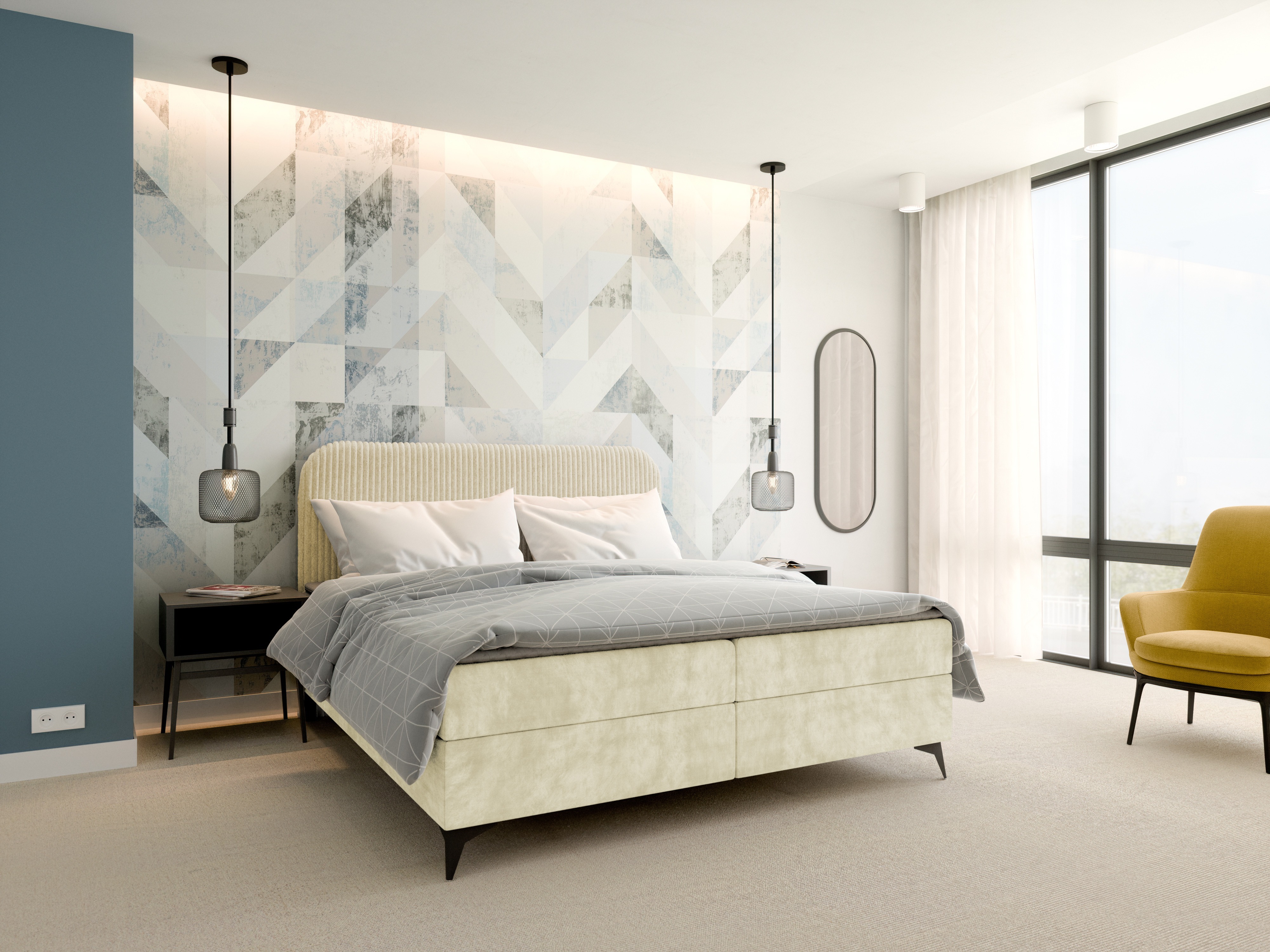 Boxspring postelja Franklin 173 (Tilia 03 + Manila 01)