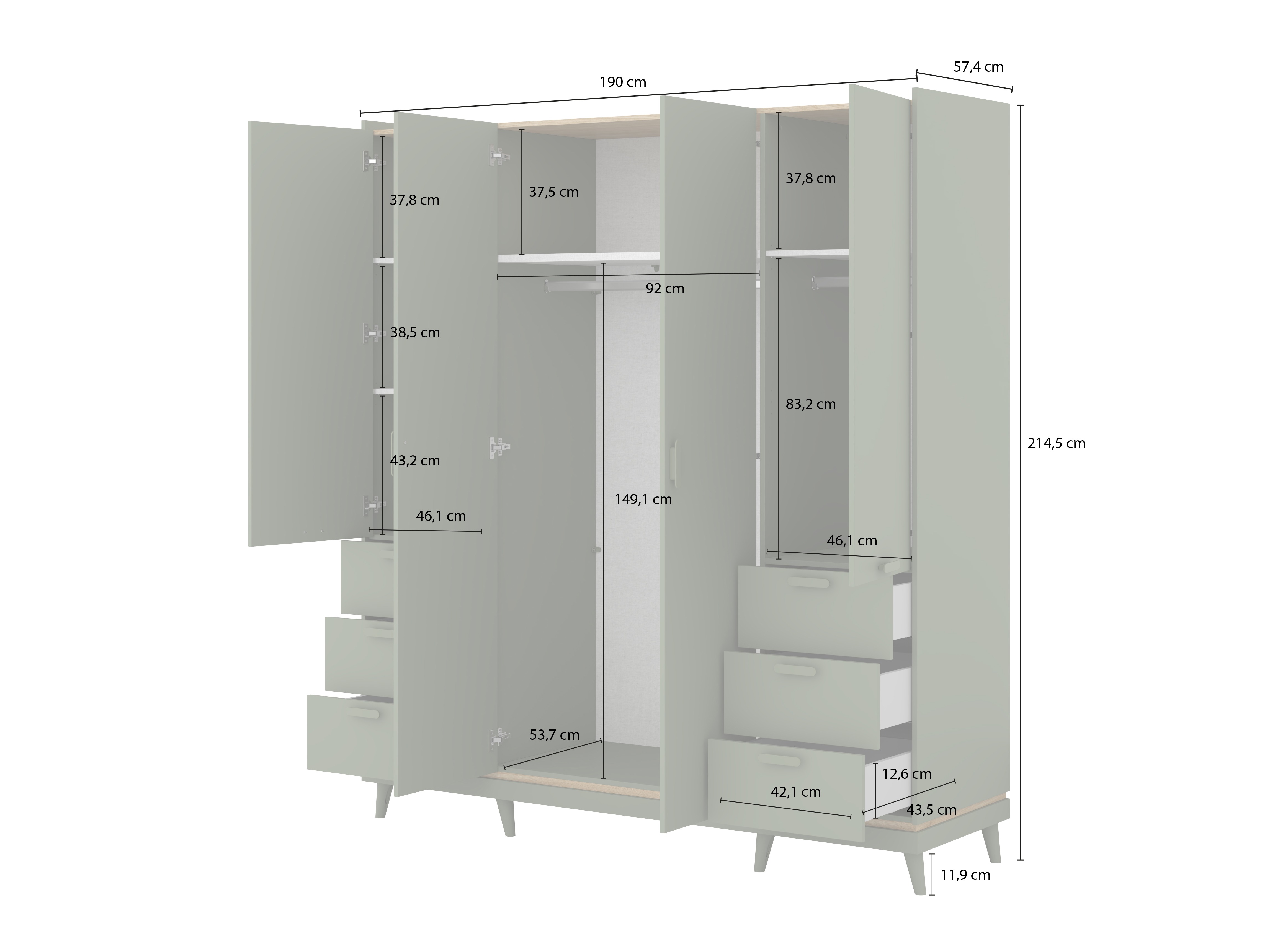 Garderobna omara Fertalu 101 (Zelena + Hrast)