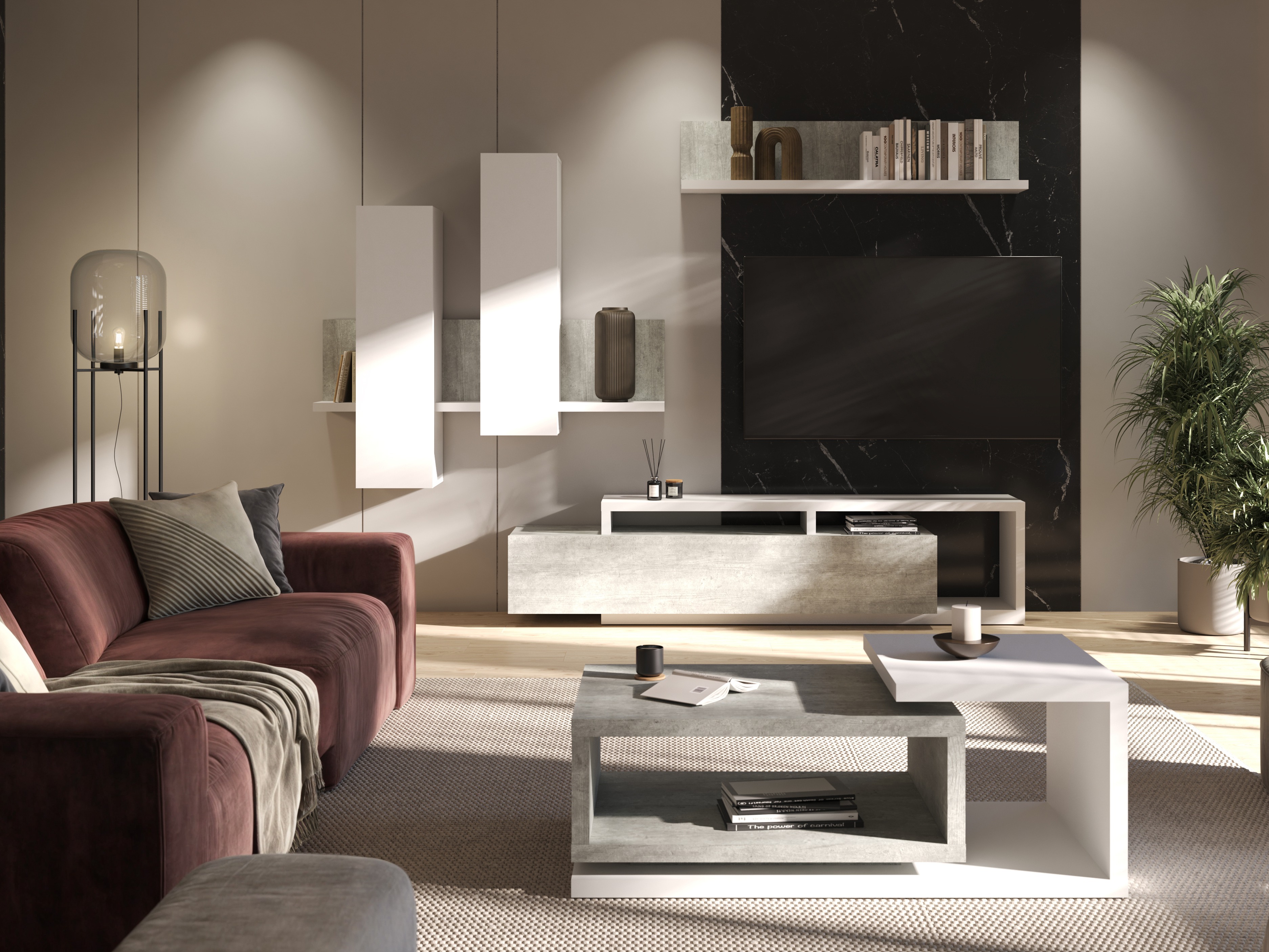 Komplet za dnevno sobo Lutiva 100 (Bela + Beton)