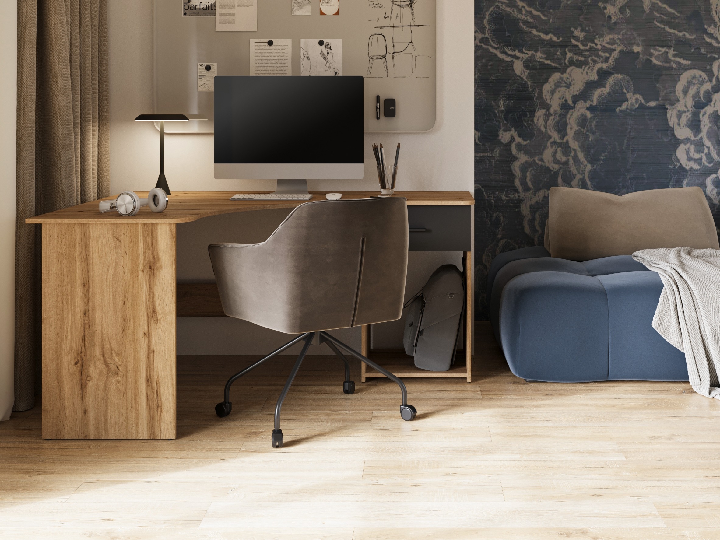 Kotna pisalna miza Austin 303 (Wotan hrast + Črna)