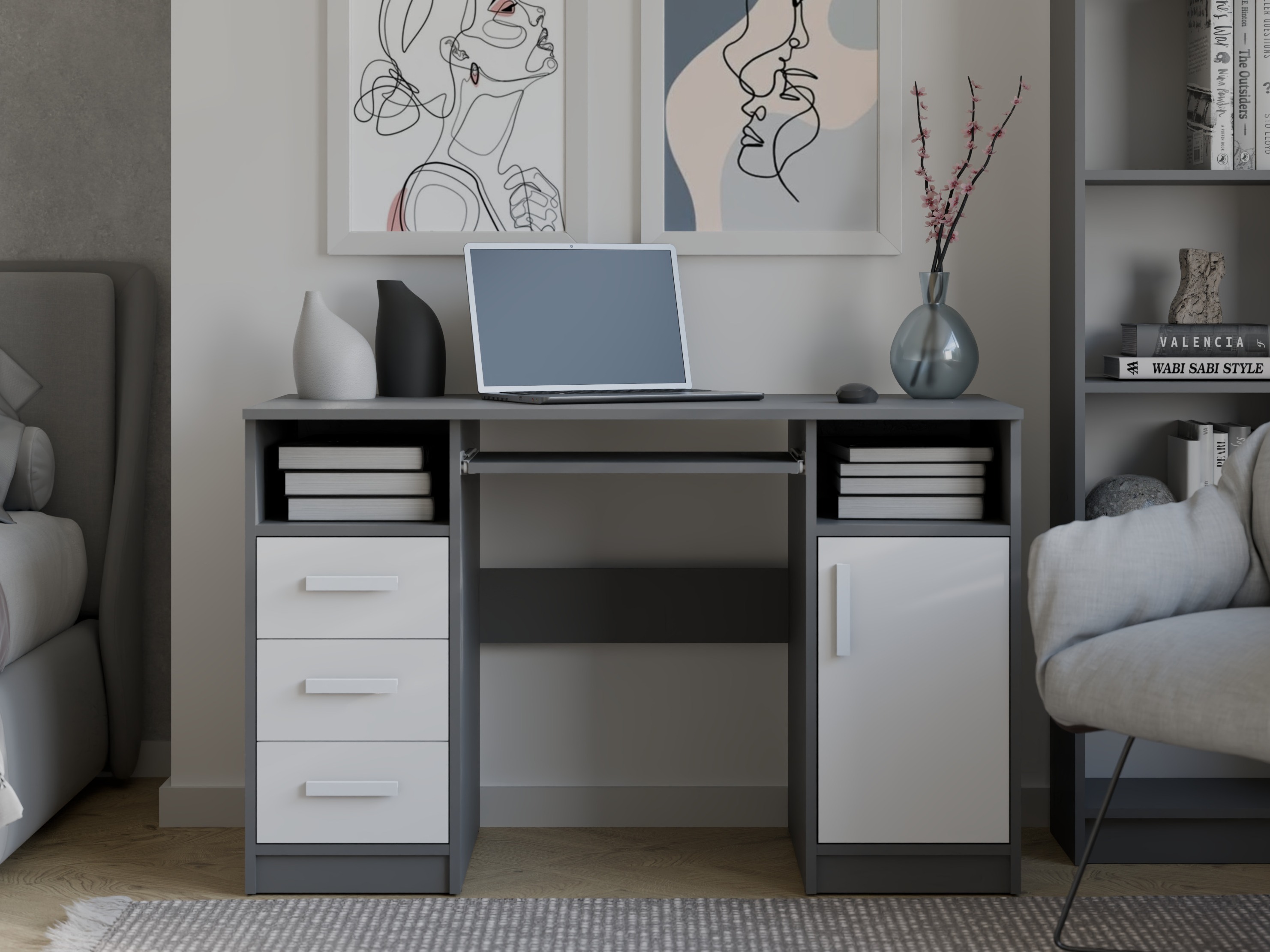 Pisalna miza Mandeville 330 (Antracit + Bela)