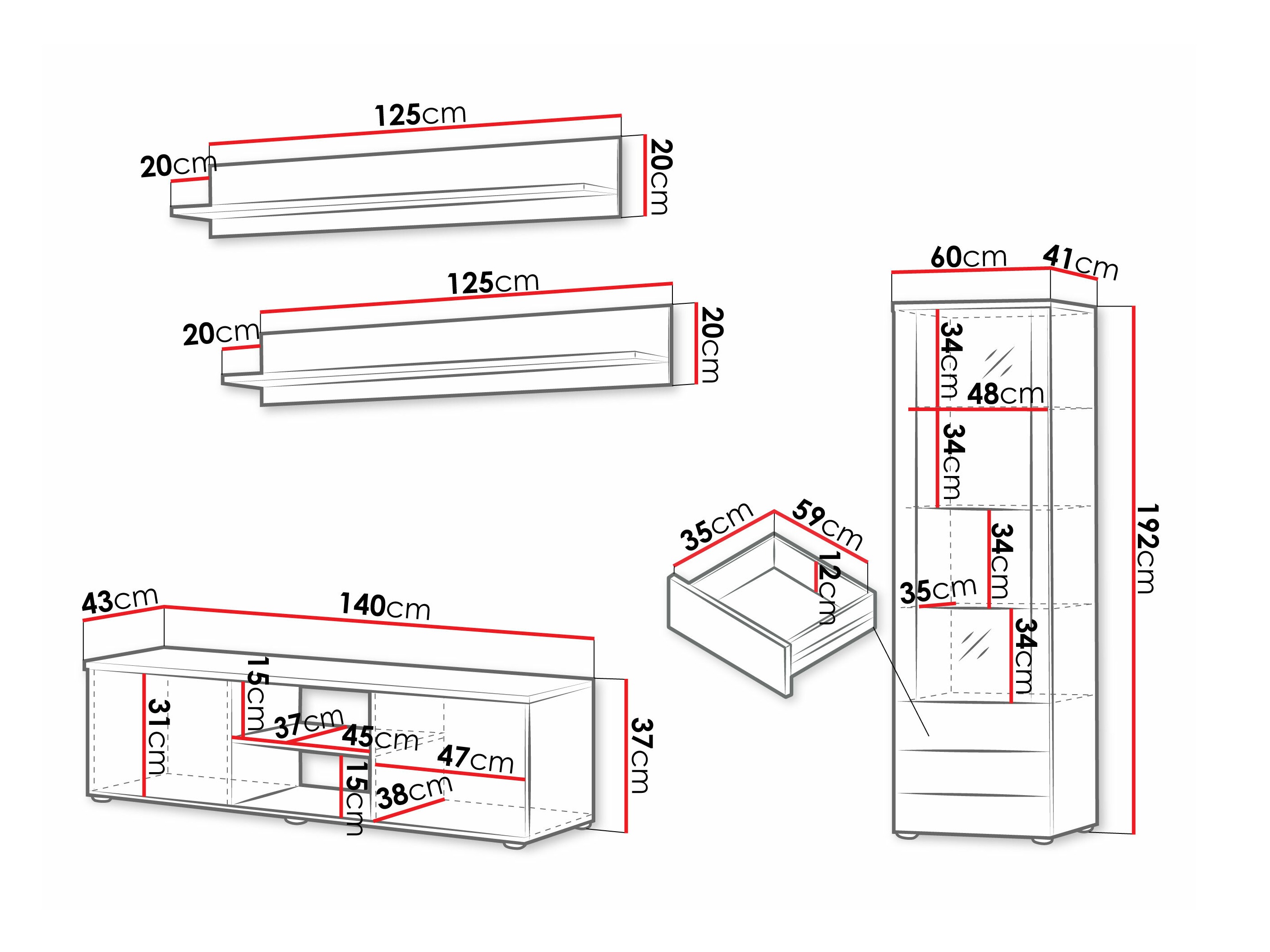 Komplet za dnevno sobo Tornola 110 (Bela + Sijaj bela)