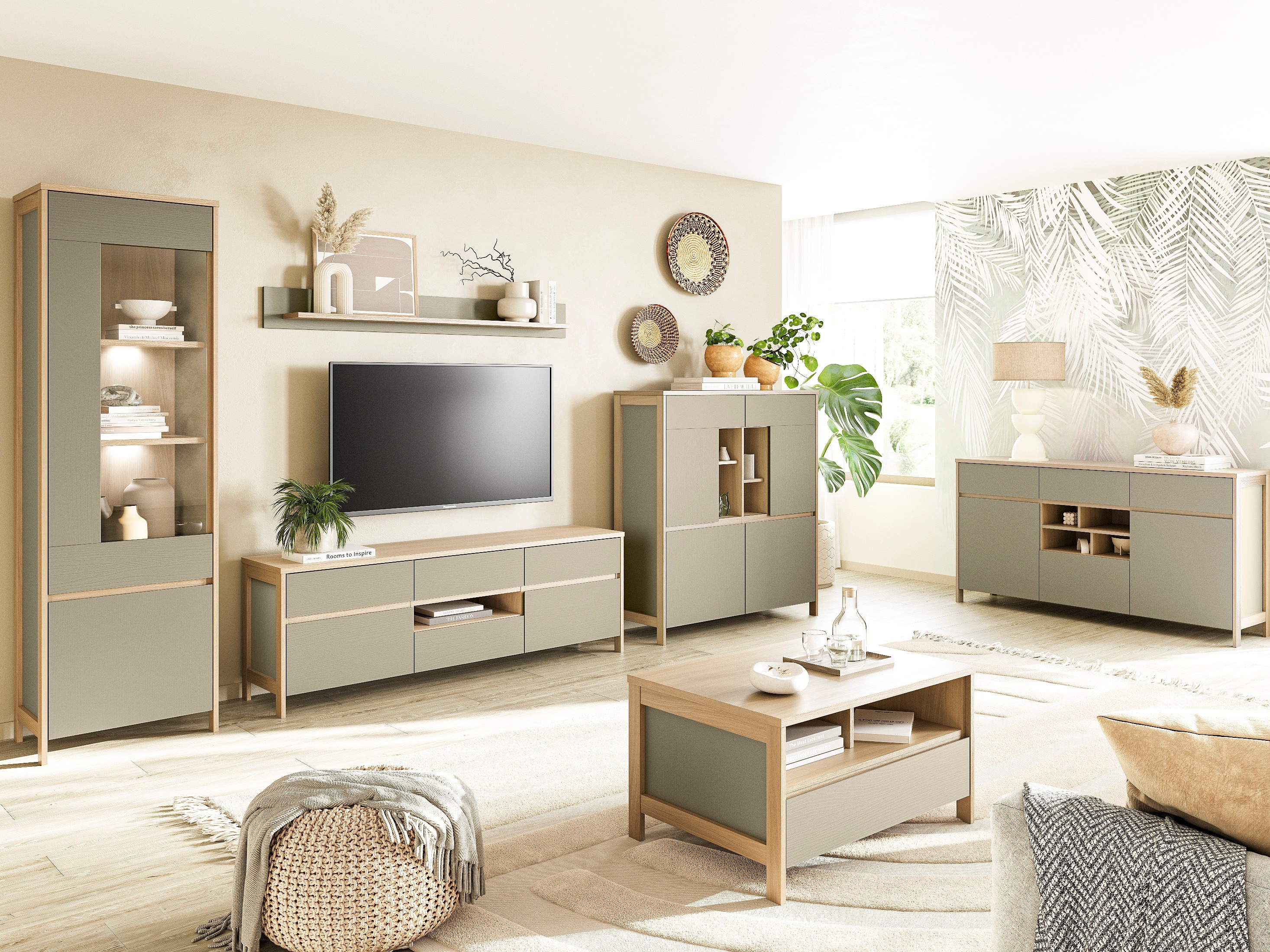 Komoda Fermaru 104 (Prašno zelena + Hrast)