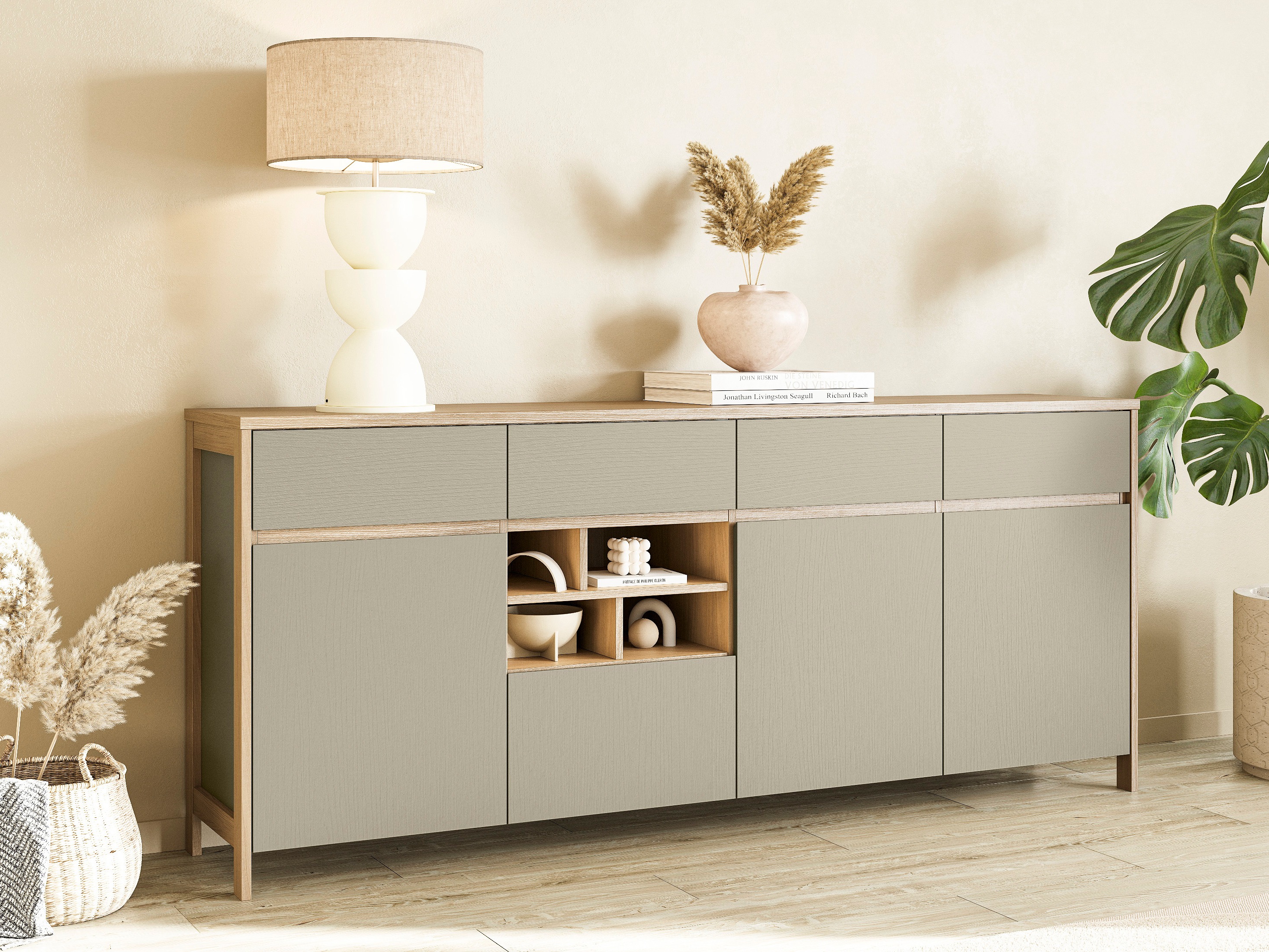 Komoda Fermaru 105 (Prašno zelena + Hrast)