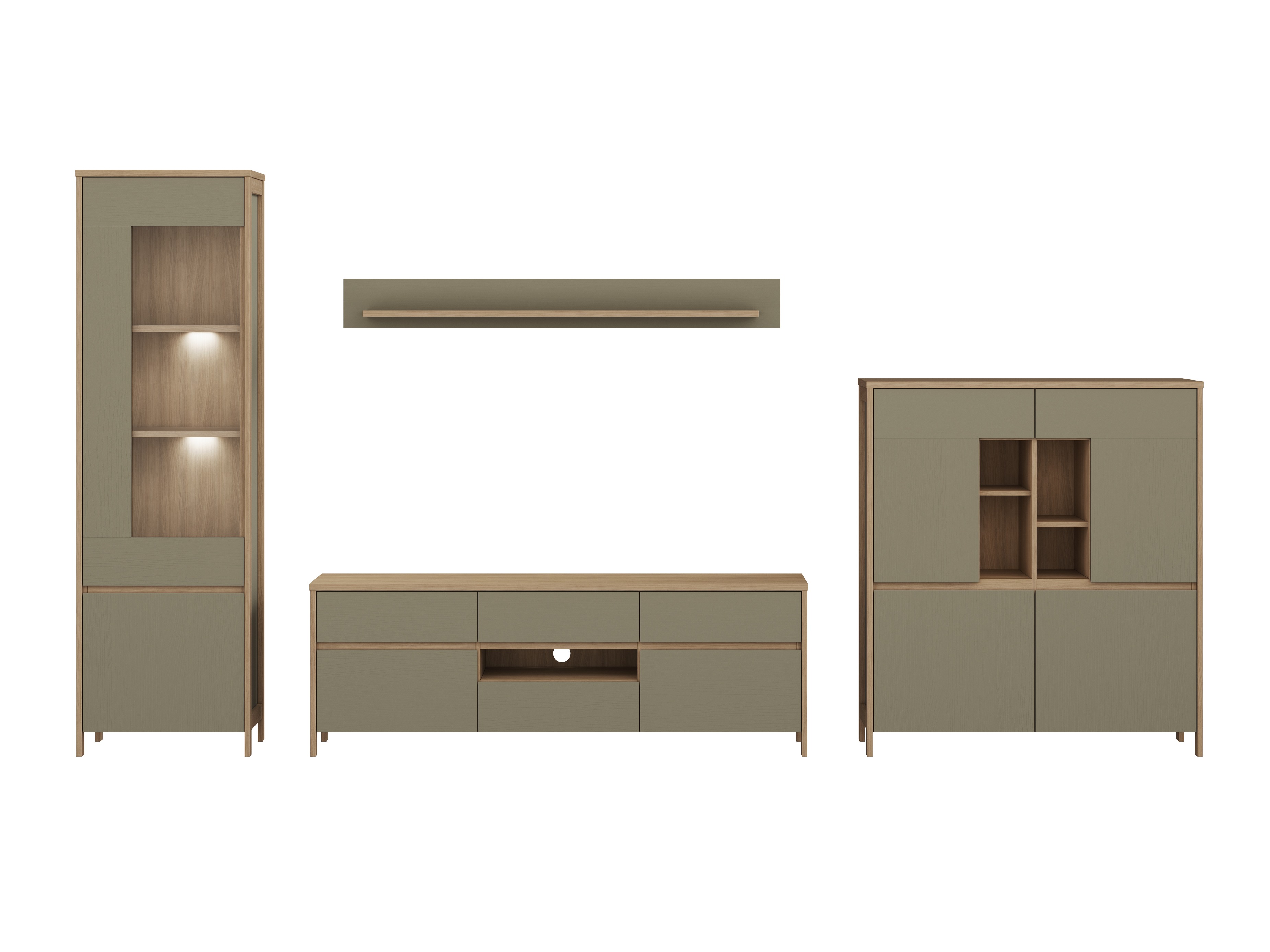 Dnevni prostor Fermaru 110 (Prašno zelena + Hrast)