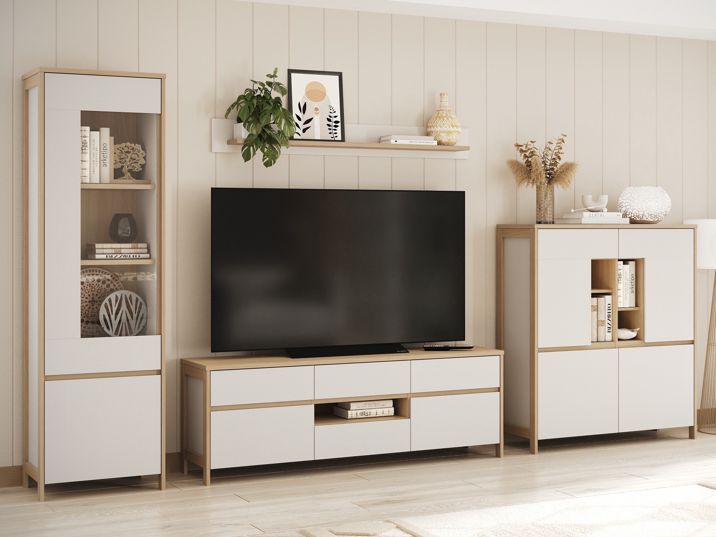 Komplet za dnevno sobo Fermaru 110 (Bela + Hrast)