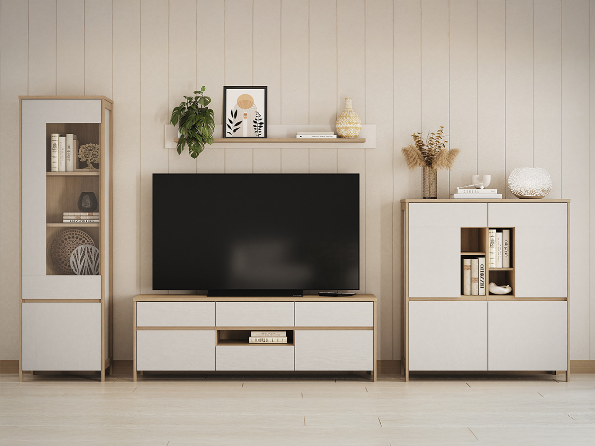 Komplet za dnevno sobo Fermaru 110 (Bela + Hrast)