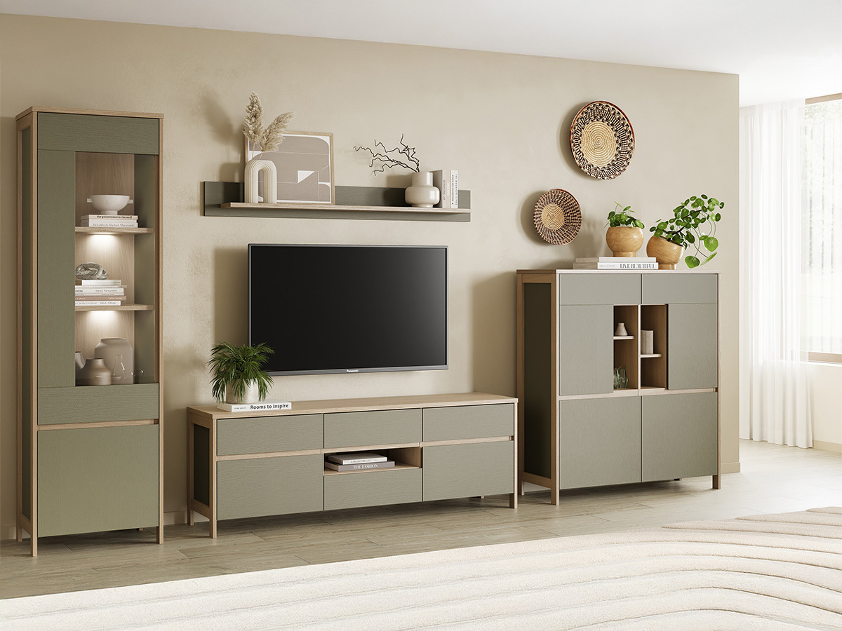 Komplet za dnevno sobo Fermaru 110 (Prašno zelena + Hrast)