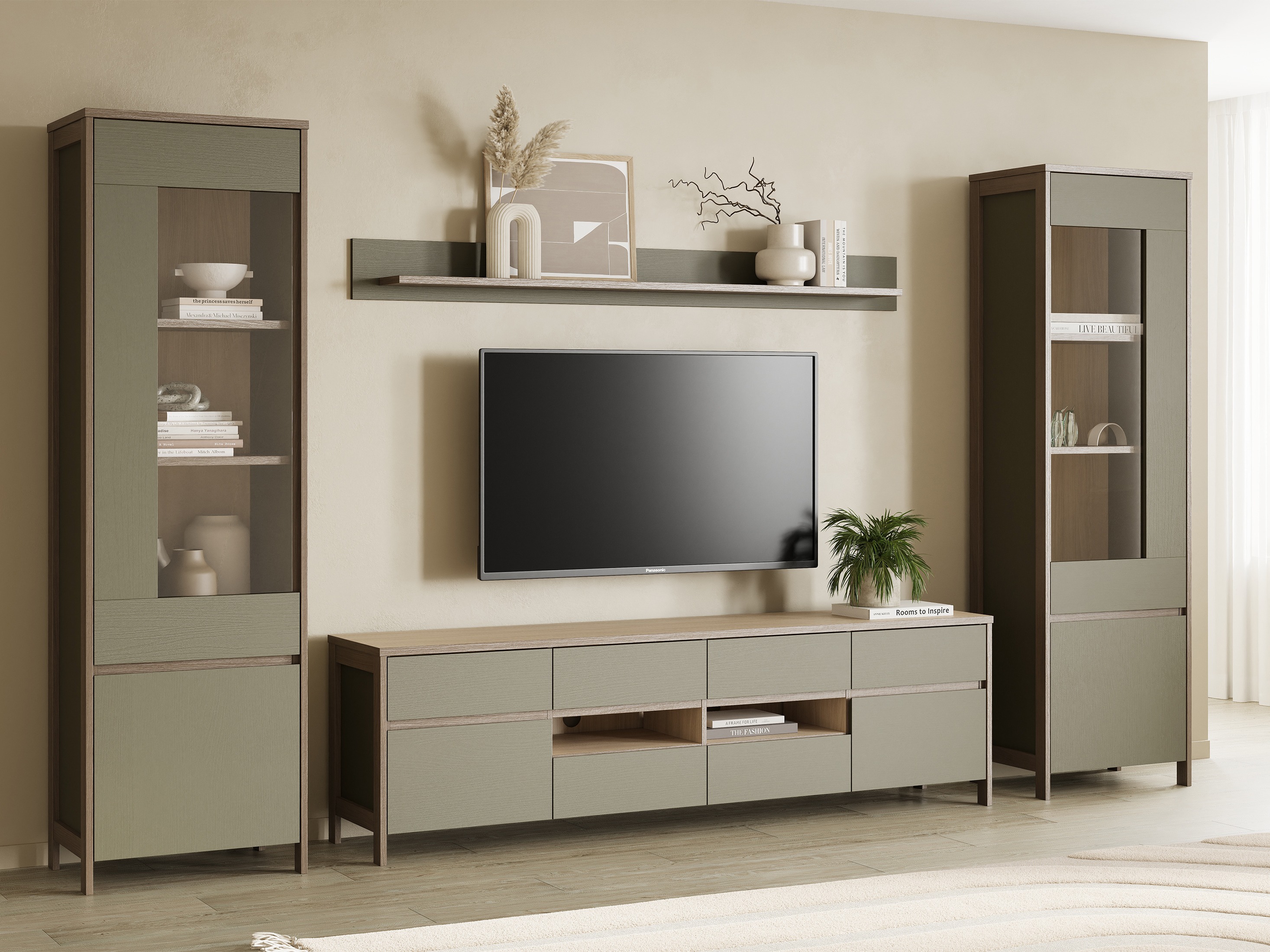 Komplet za dnevno sobo Fermaru 111 (Prašno zelena + Hrast)