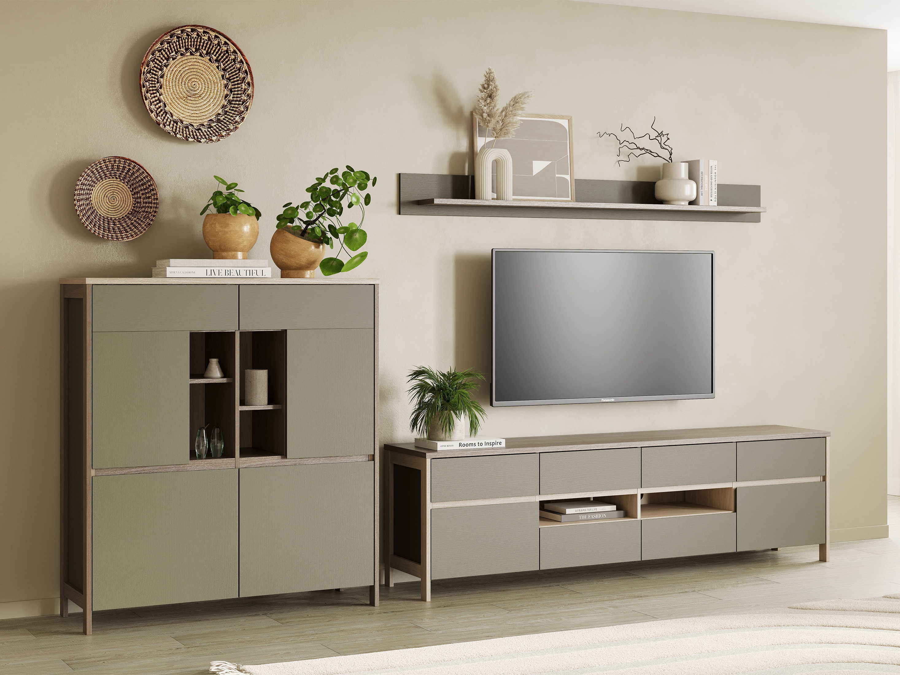 Komplet za dnevno sobo Fermaru 112 (Prašno zelena + Hrast)