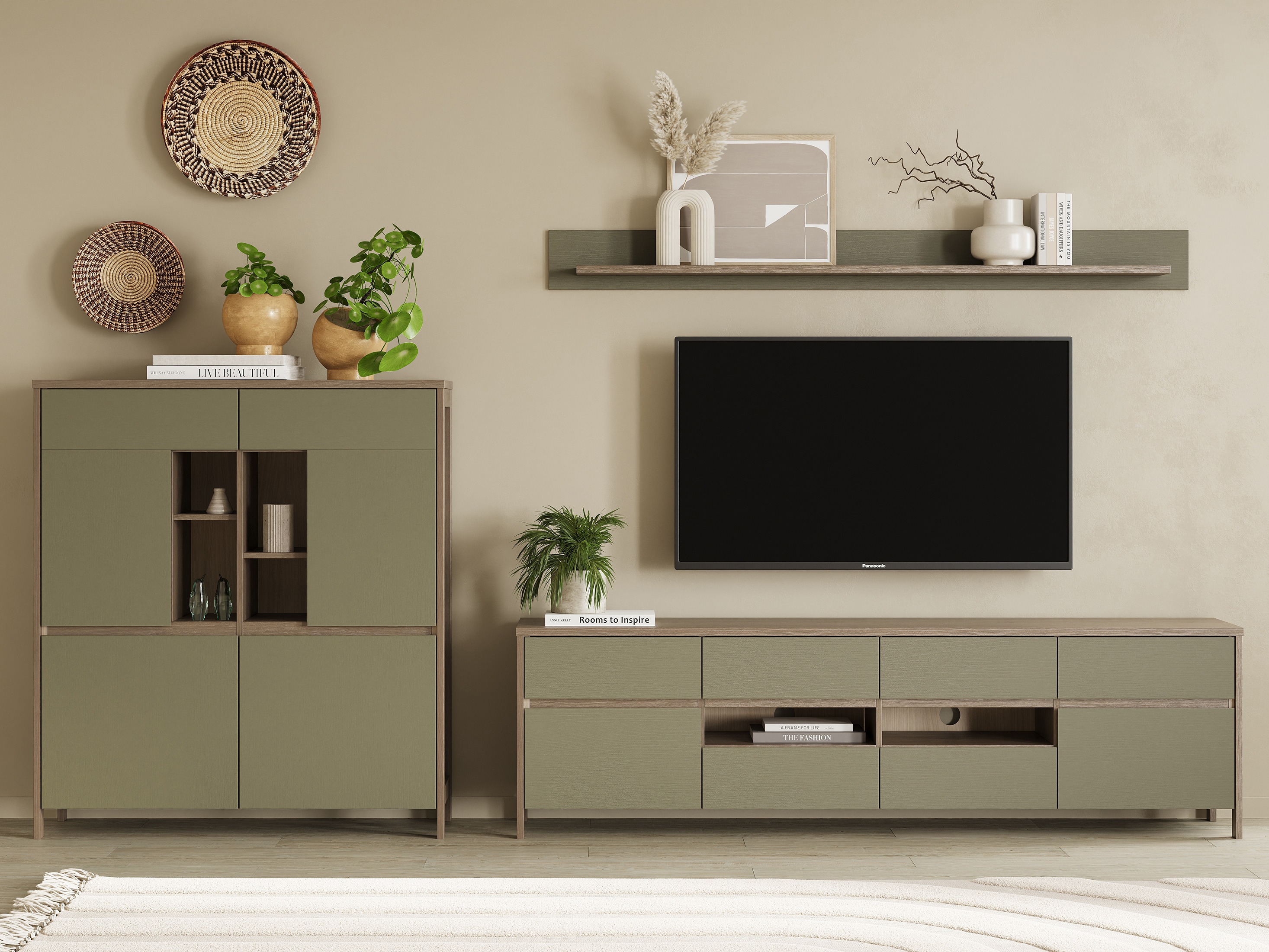 Komplet za dnevno sobo Fermaru 112 (Prašno zelena + Hrast)