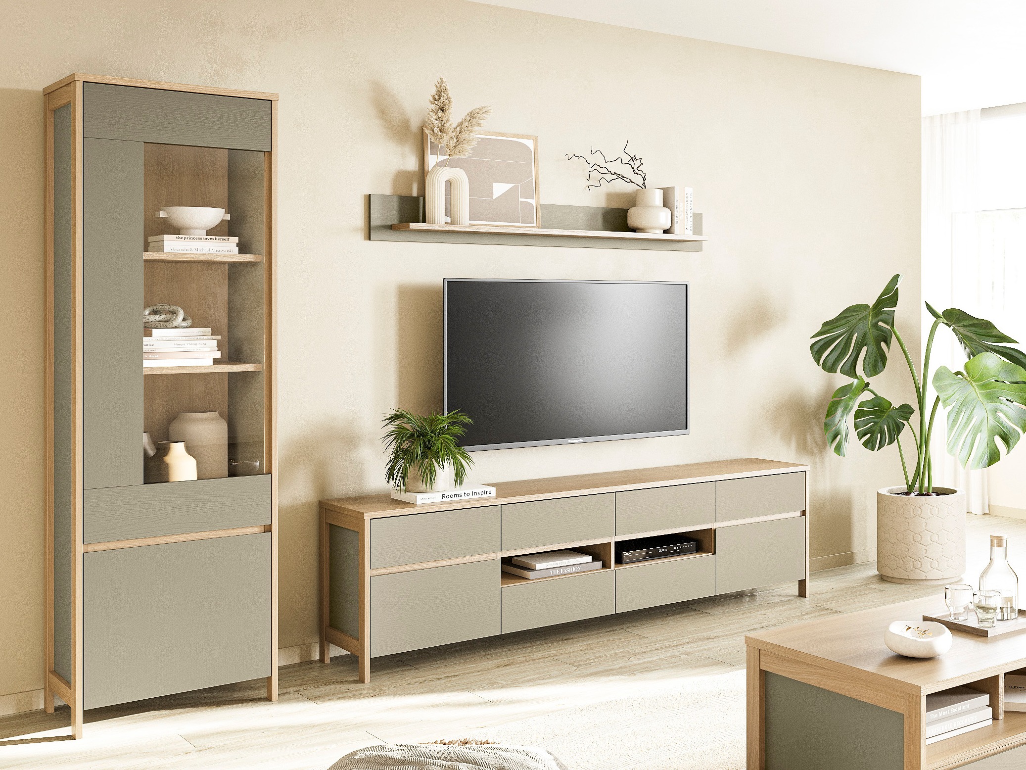 Komplet za dnevno sobo Fermaru 113 (Prašno zelena + Hrast)