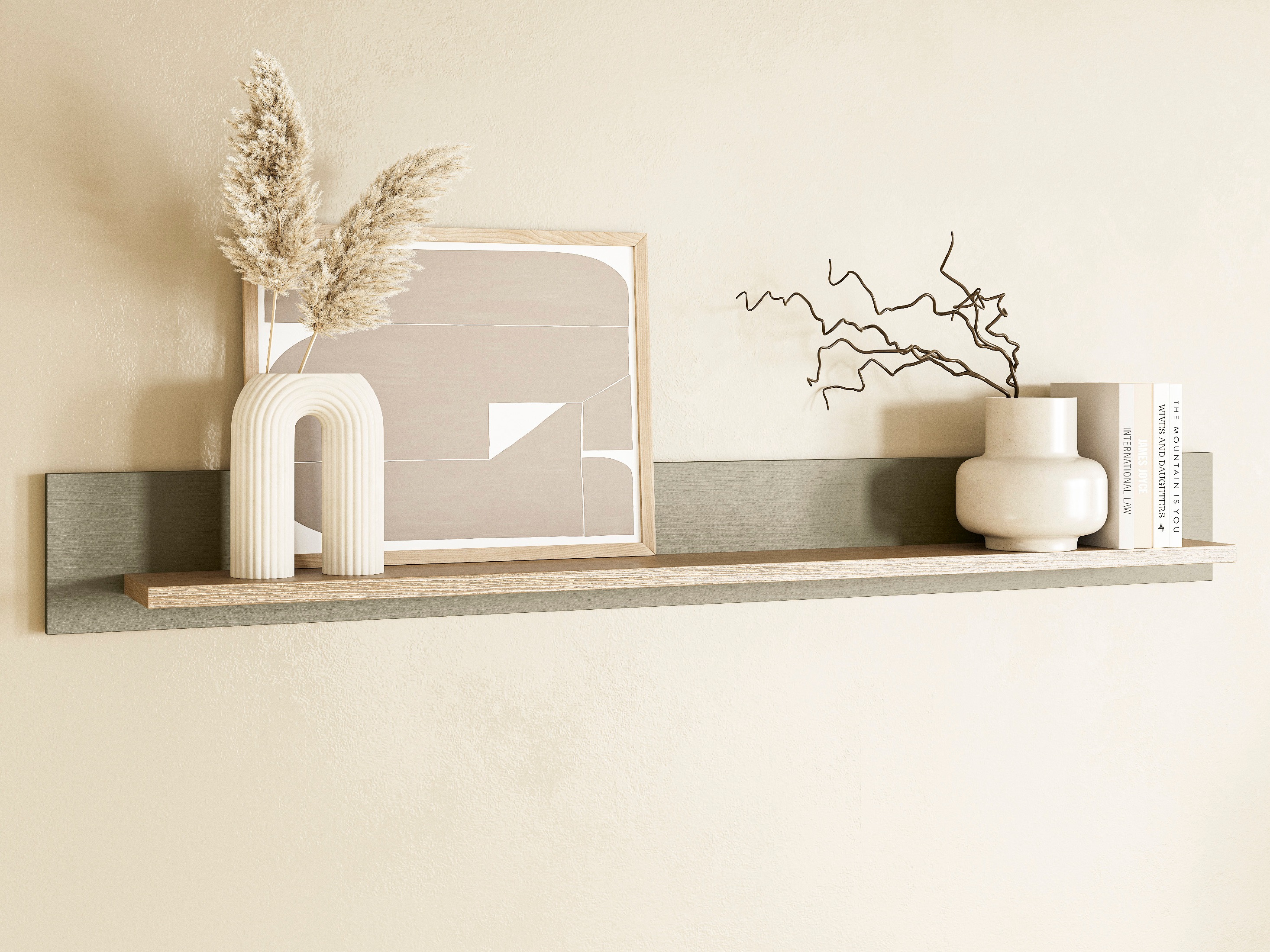 Stenska polica Fermaru 109 (Prašno zelena + Hrast)