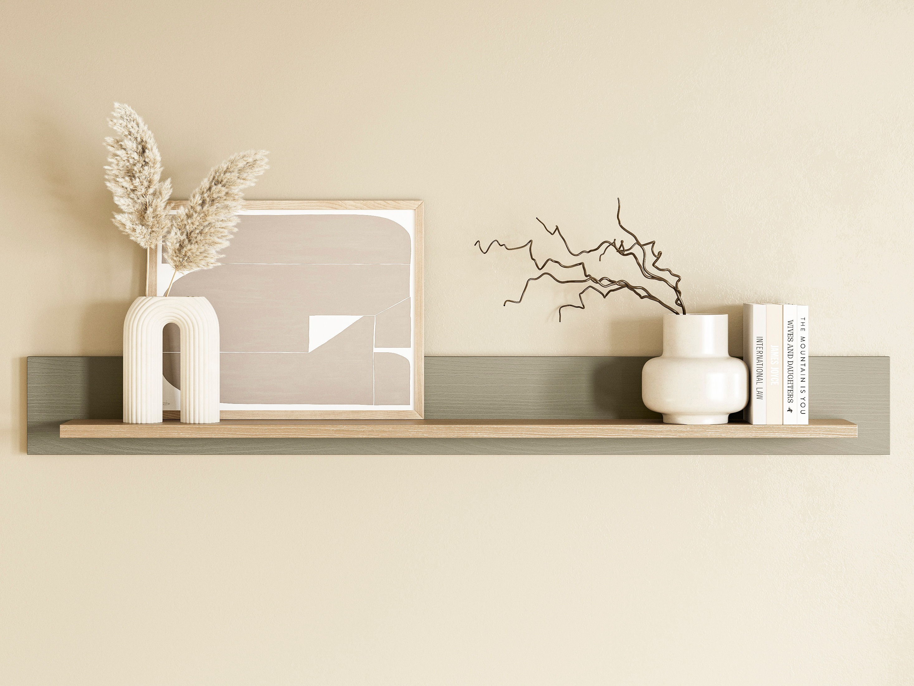 Stenska polica Fermaru 109 (Prašno zelena + Hrast)