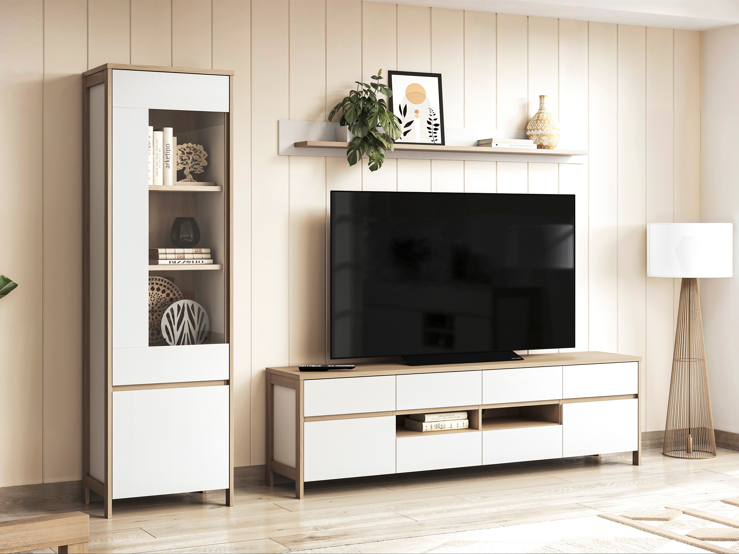 Komplet za dnevno sobo Fermaru 113 (Bela + Hrast)