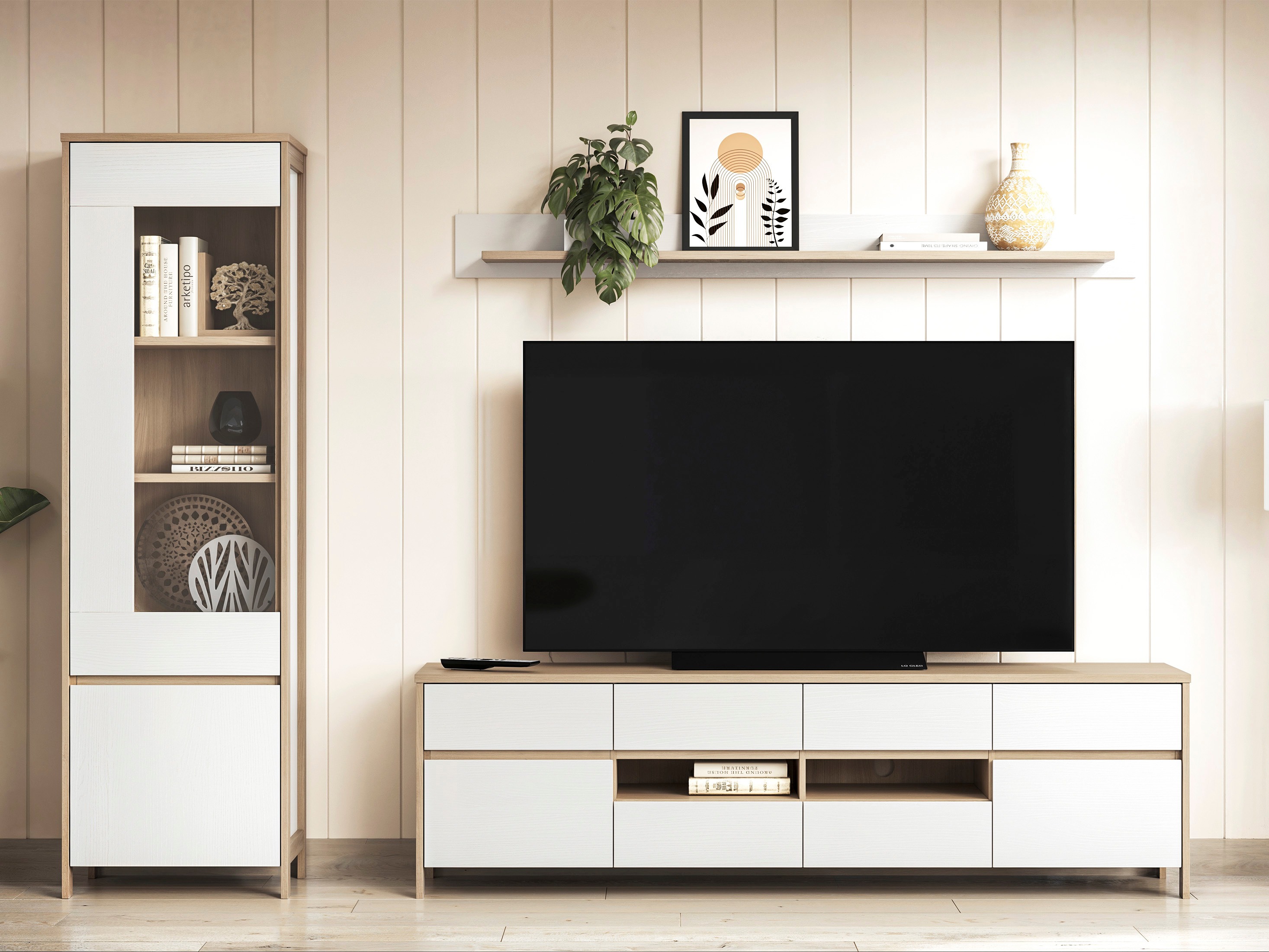 Komplet za dnevno sobo Fermaru 113 (Bela + Hrast)