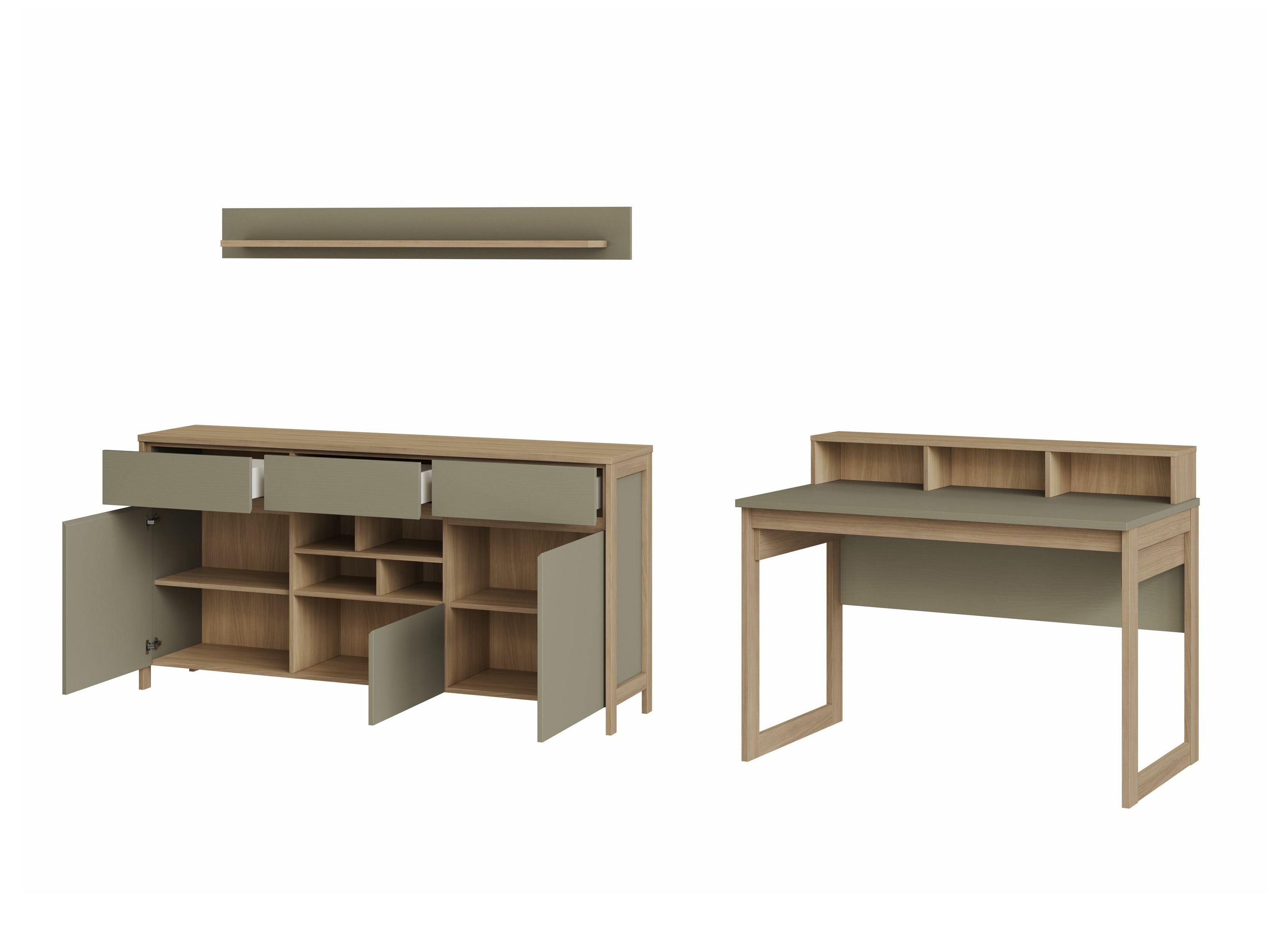 Komplet za domačo pisarno Fermaru 116 (Prašno zelena + Hrast)