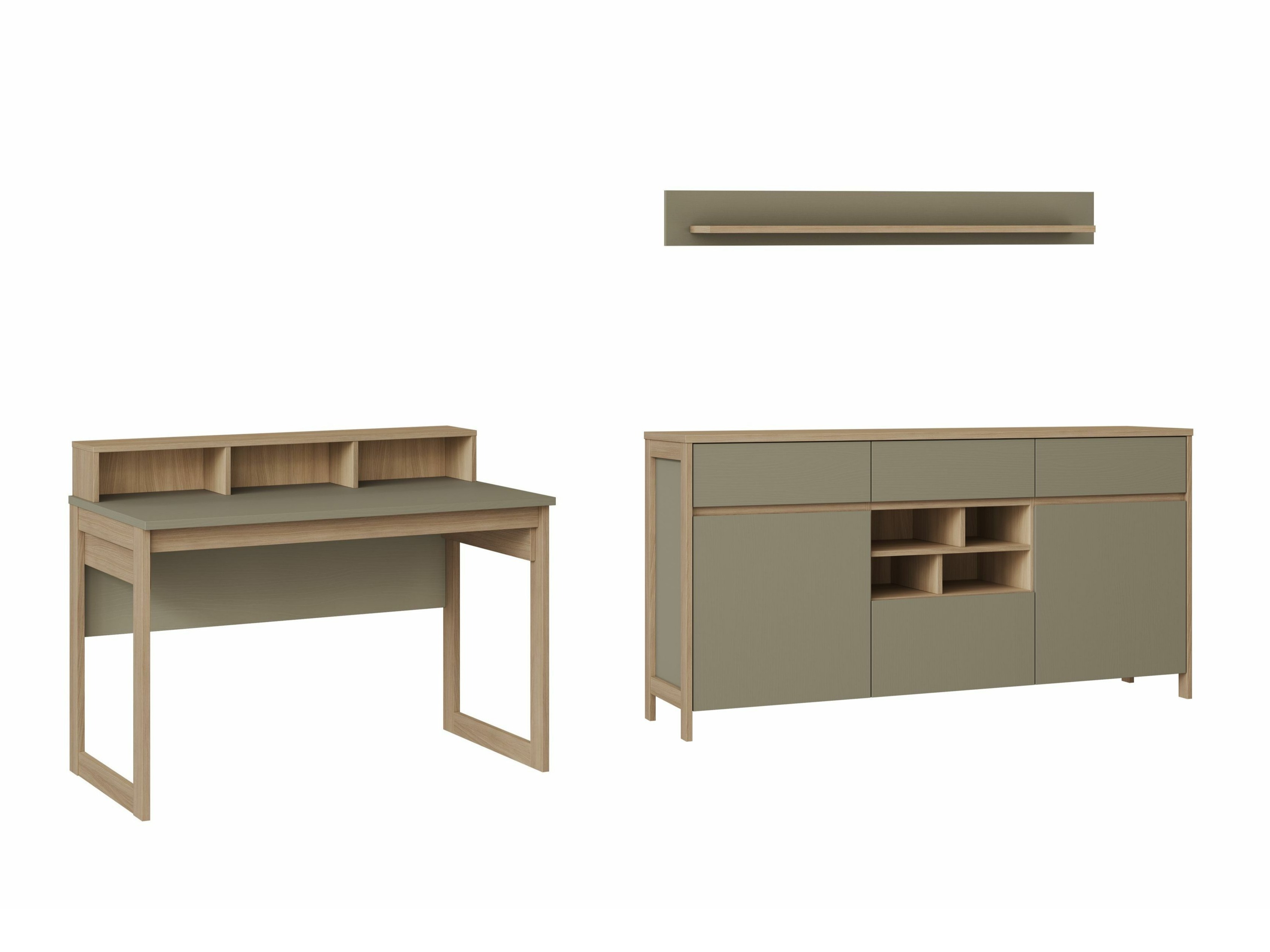 Komplet za domačo pisarno Fermaru 116 (Prašno zelena + Hrast)