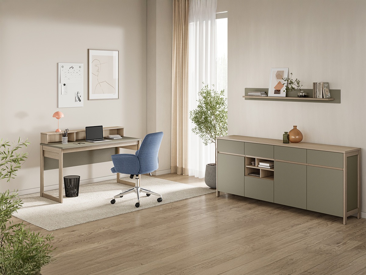 Komplet za domačo pisarno Fermaru 117 (Prašno zelena + Hrast)