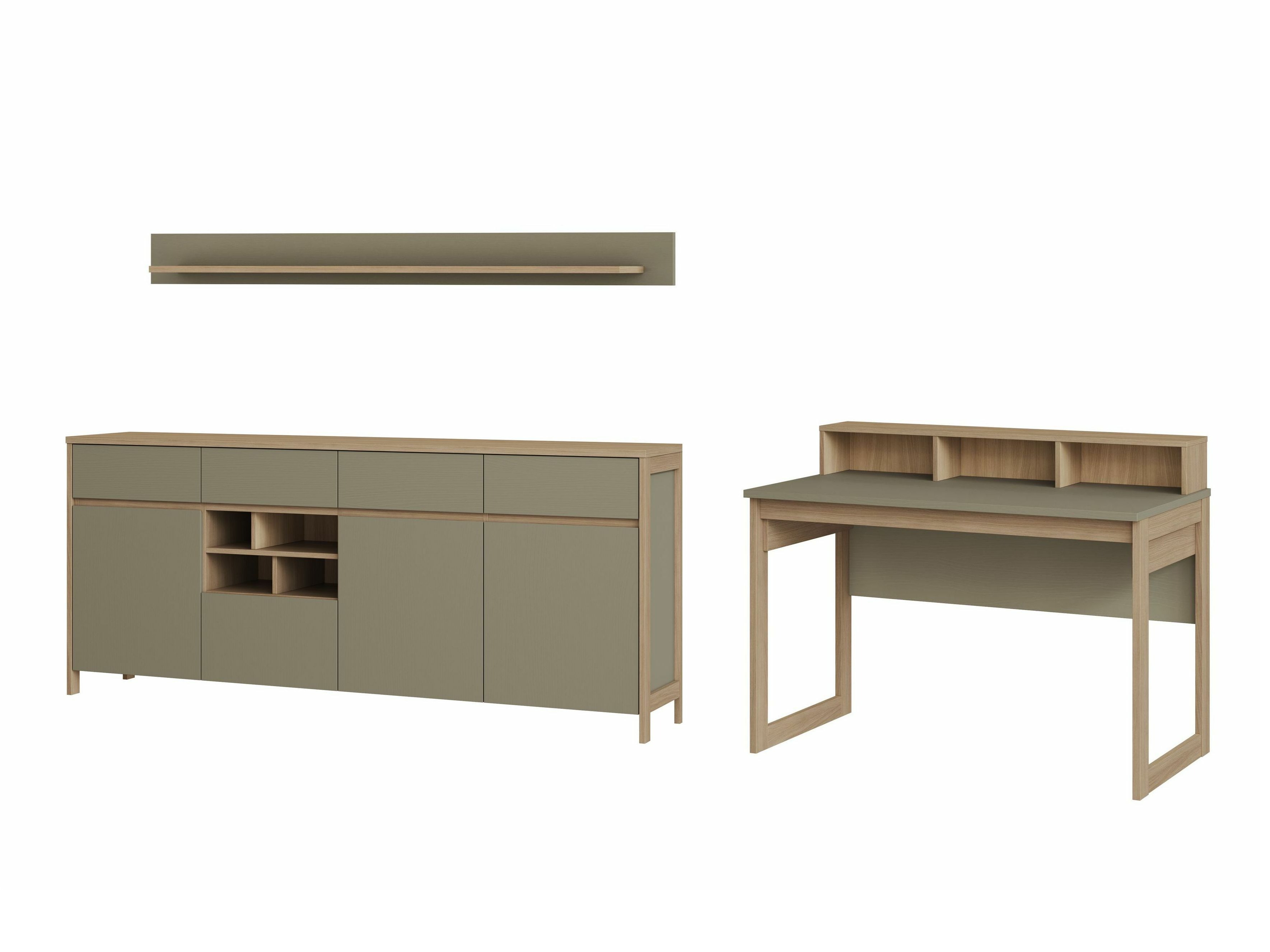 Komplet za domačo pisarno Fermaru 117 (Prašno zelena + Hrast)