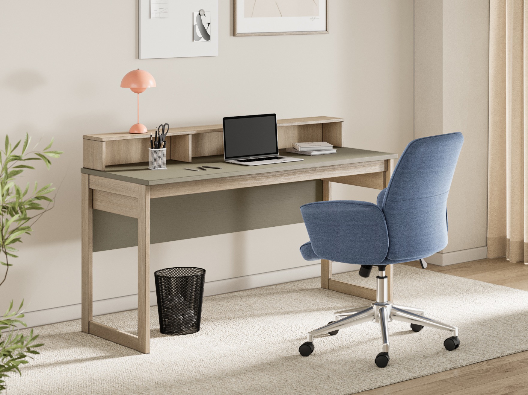 Pisalna miza Fermaru 115 (Prašno zelena + Hrast)