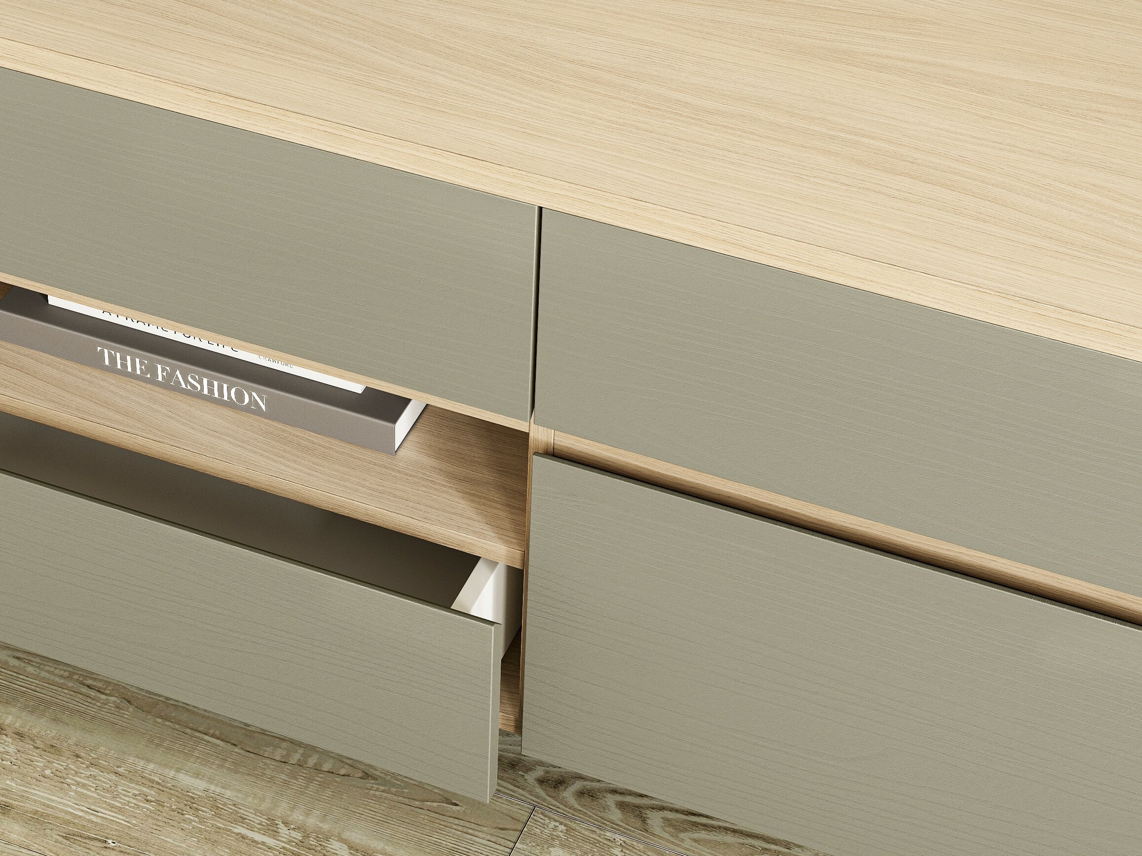 Komplet za dnevno sobo Fermaru 113 (Prašno zelena + Hrast)