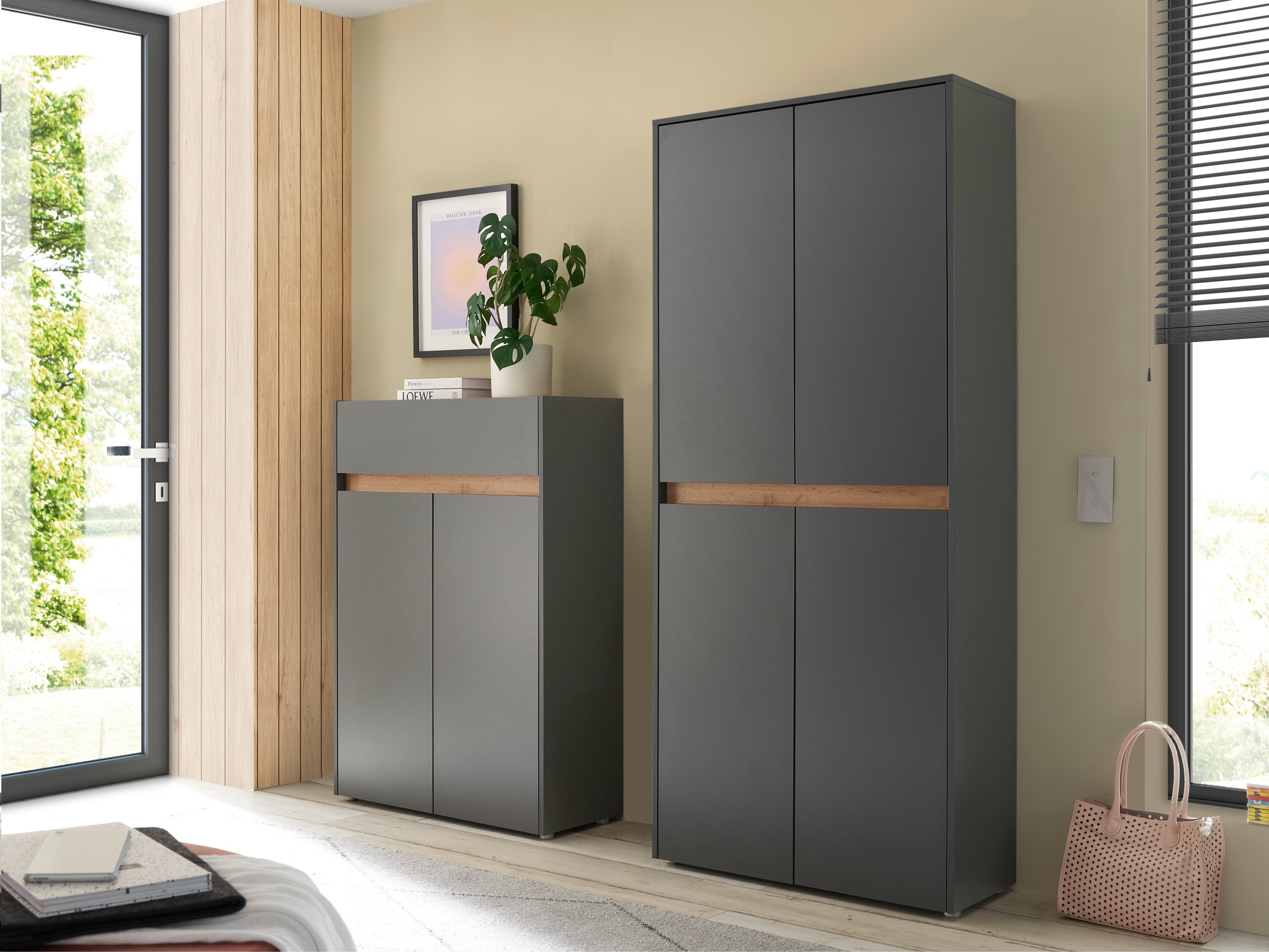 Komplet za predsobo Elbsori 175 (Antracit + Wotan hrast)