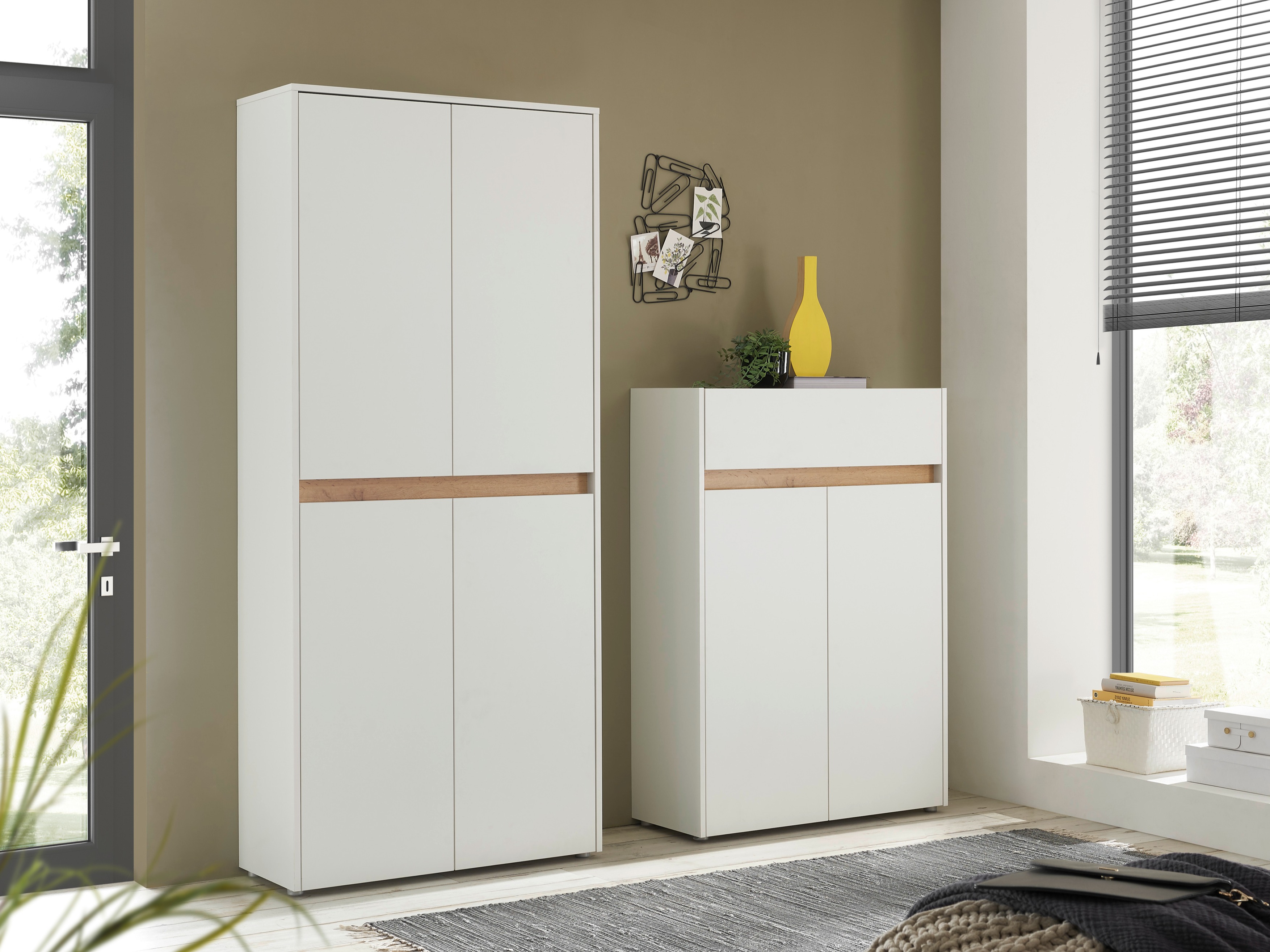 Komplet za predsobo Elbsori 175 (Bela + Wotan hrast)