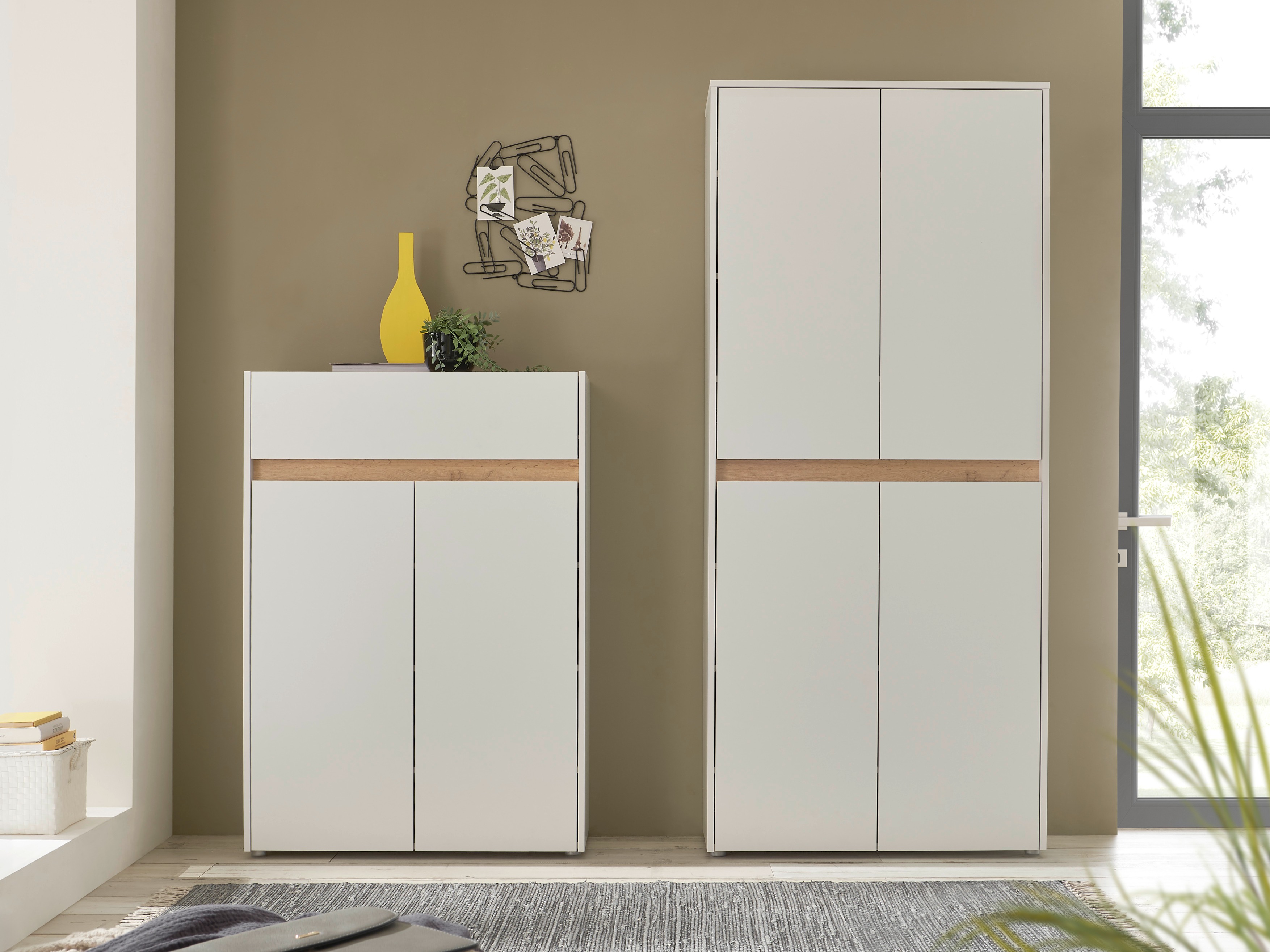 Komplet za predsobo Elbsori 175 (Bela + Wotan hrast)