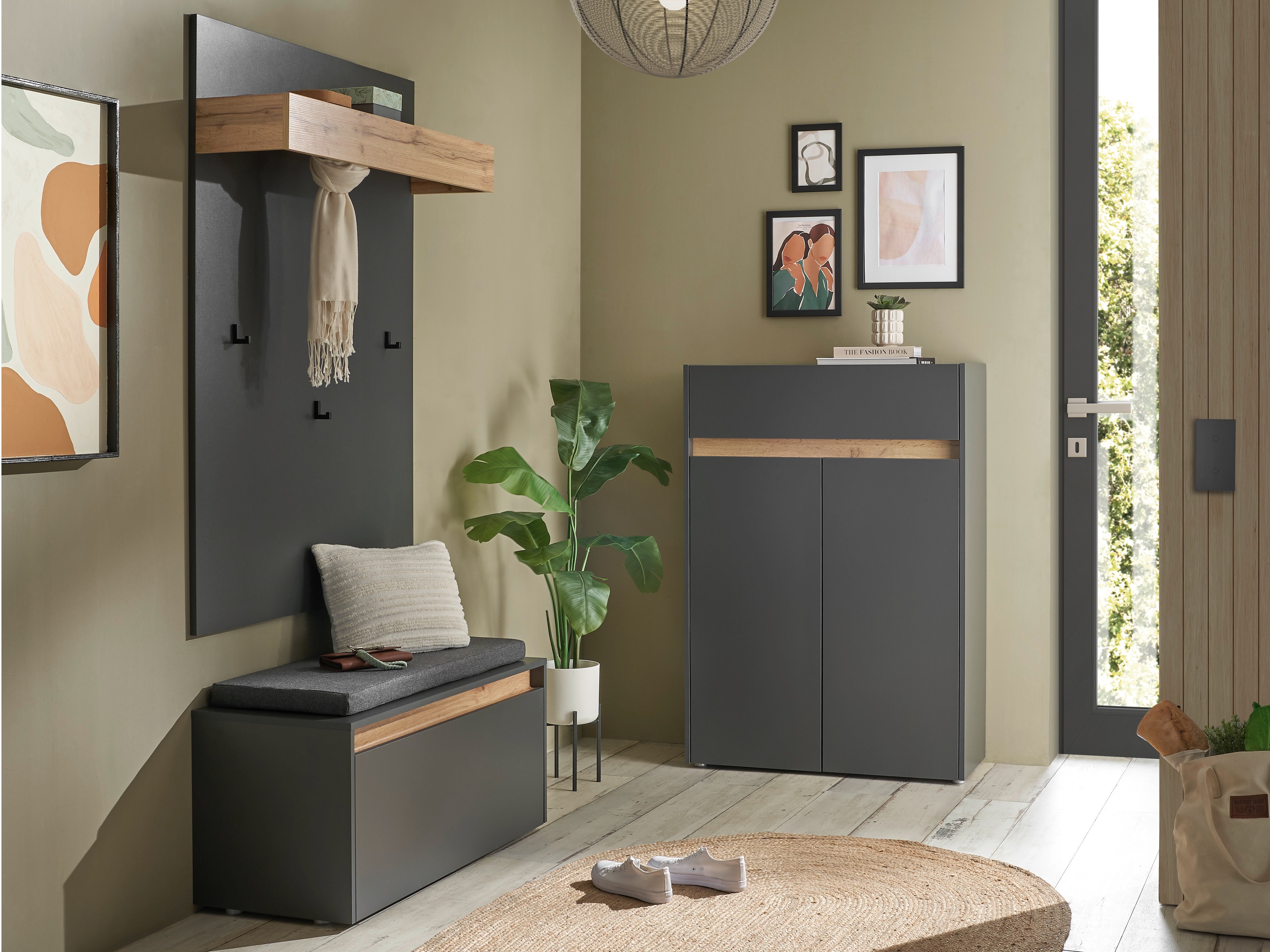 Komplet za predsobo Elbsori 176 (Antracit + Wotan hrast)