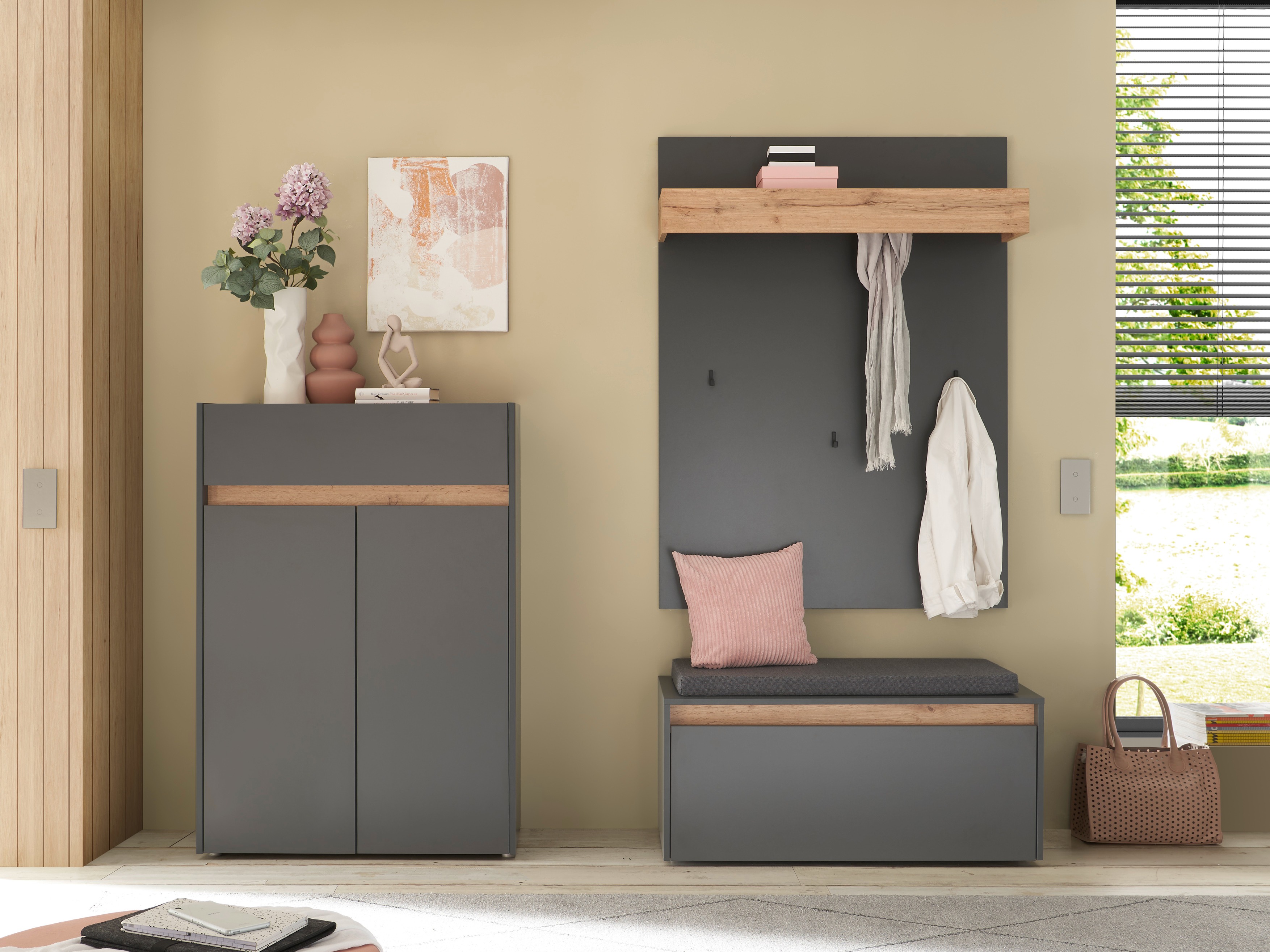 Komplet za predsobo Elbsori 176 (Antracit + Wotan hrast)