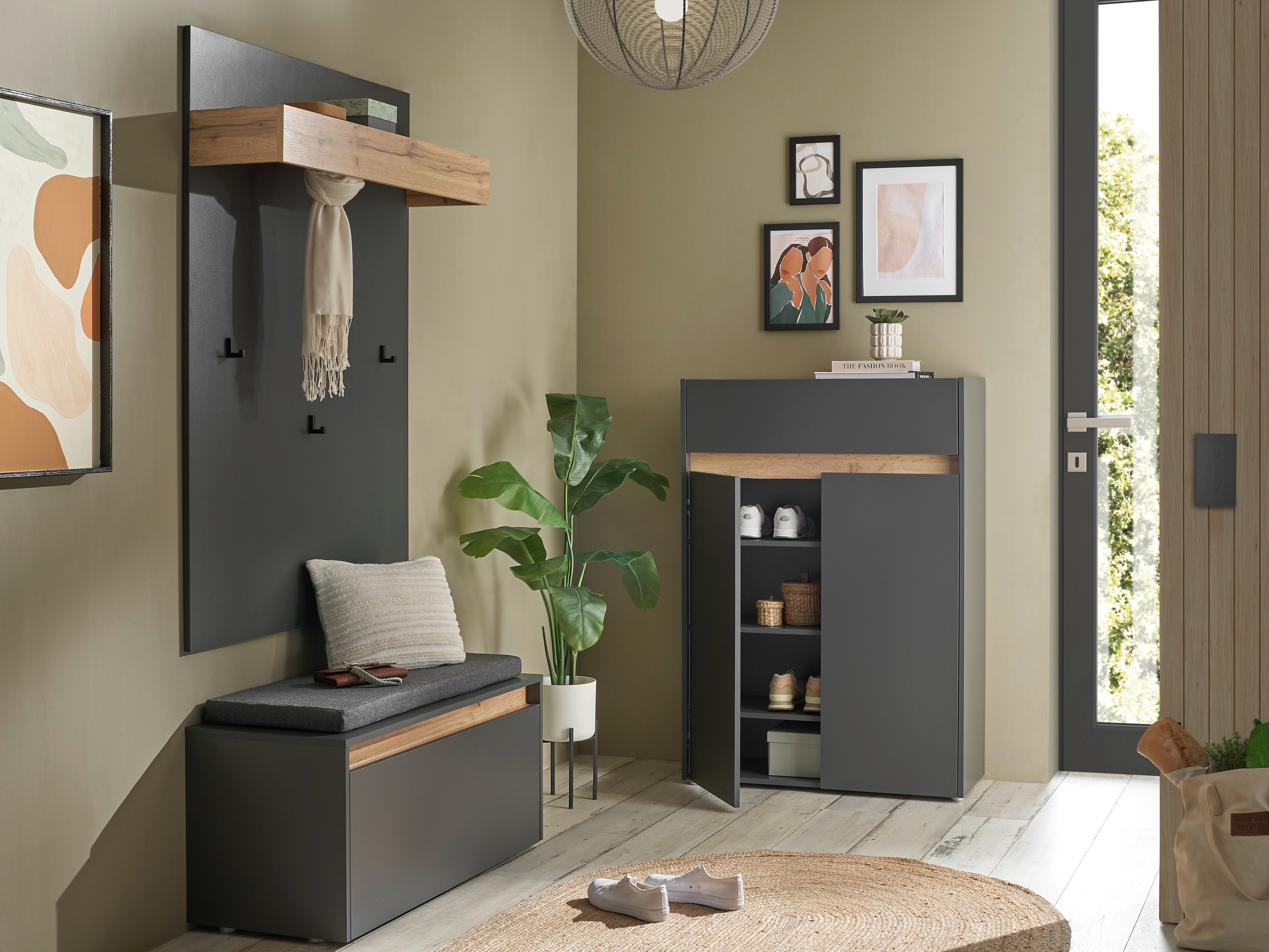 Komplet za predsobo Elbsori 176 (Antracit + Wotan hrast)
