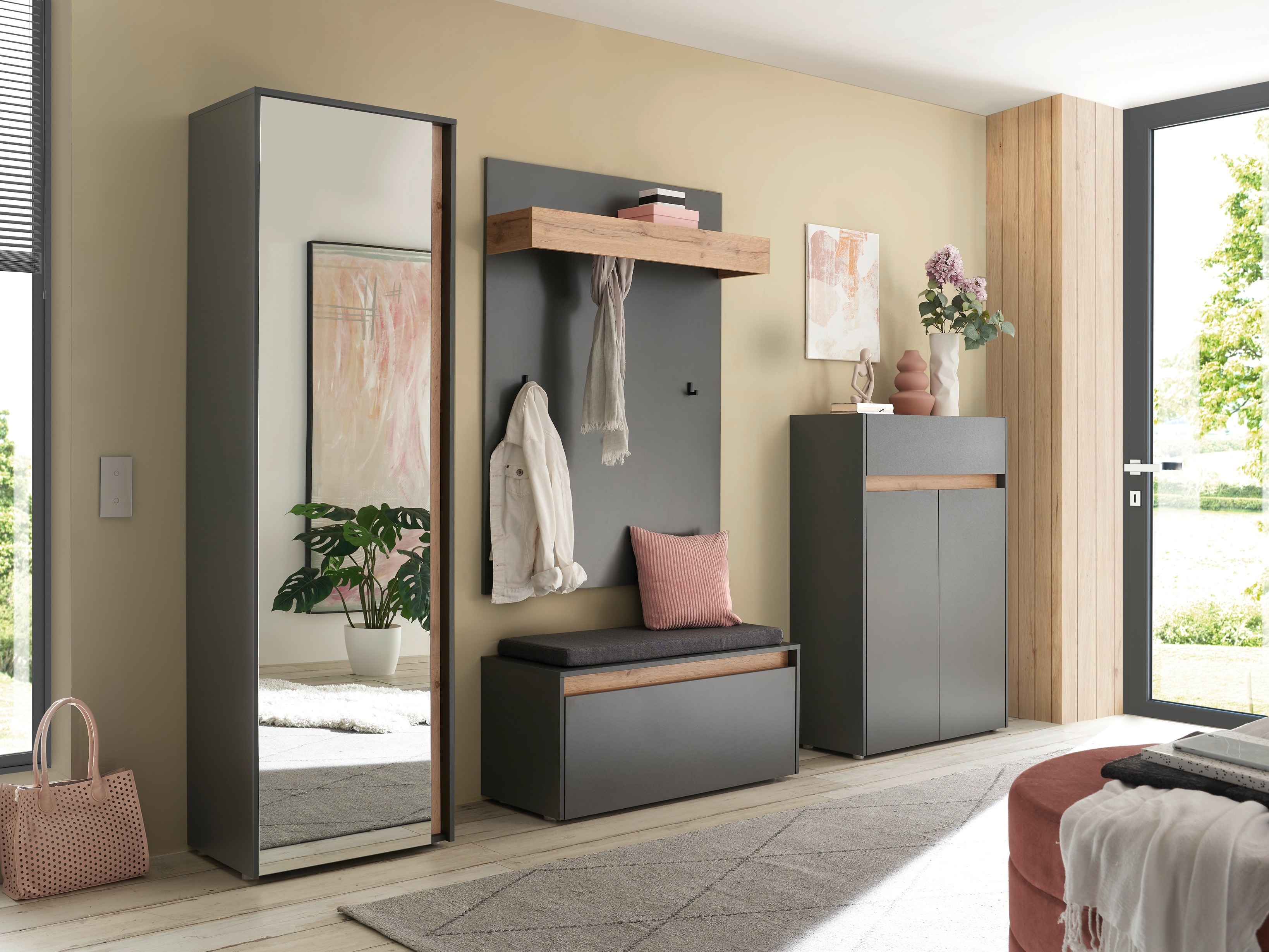 Komplet za predsobo Elbsori 176 (Antracit + Wotan hrast)